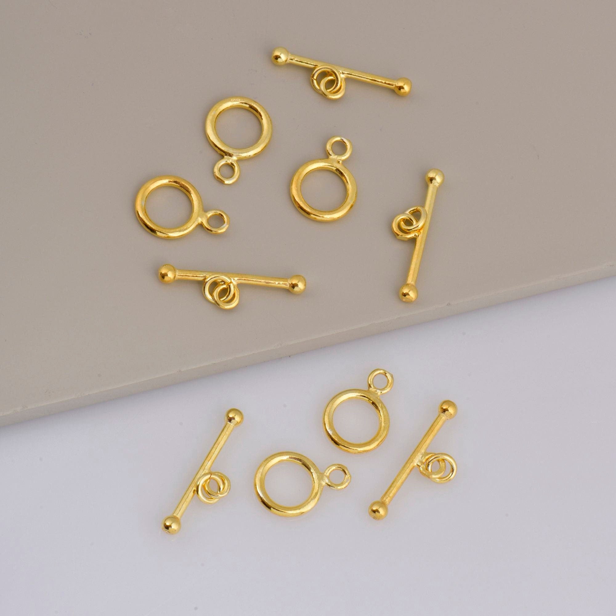24K Gold Vermeil Toggle Clasps, 925 Solid Silver Toggle Clasp, Gold Plated Plain Toggle Clasp Set, Jewelry Supply, Jewelry Findings, VM59A-E
