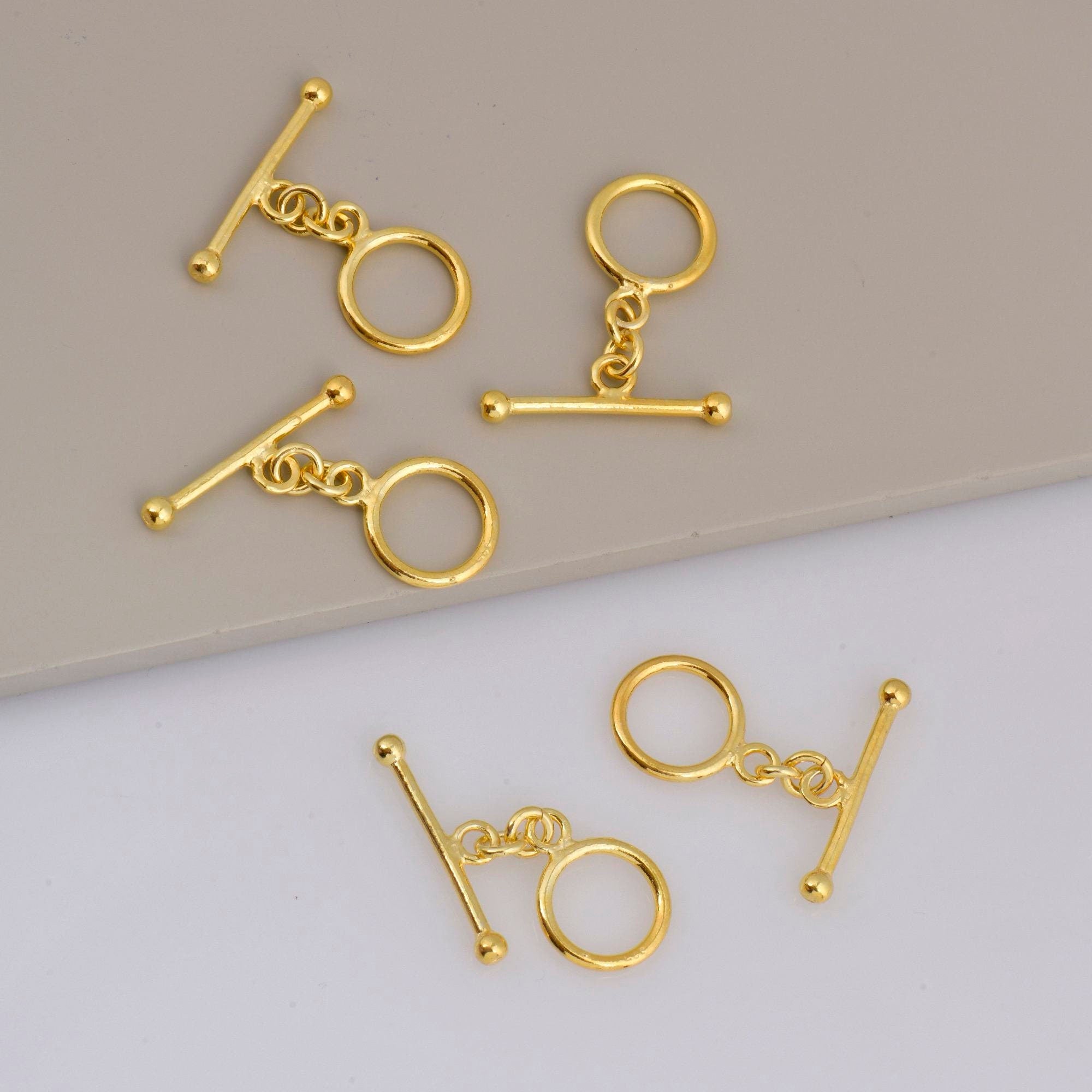 24K Gold Vermeil Toggle Clasps, 925 Solid Silver Toggle Clasp, Gold Plated Plain Toggle Clasp Set, Jewelry Supply, Jewelry Findings, VM59A-E
