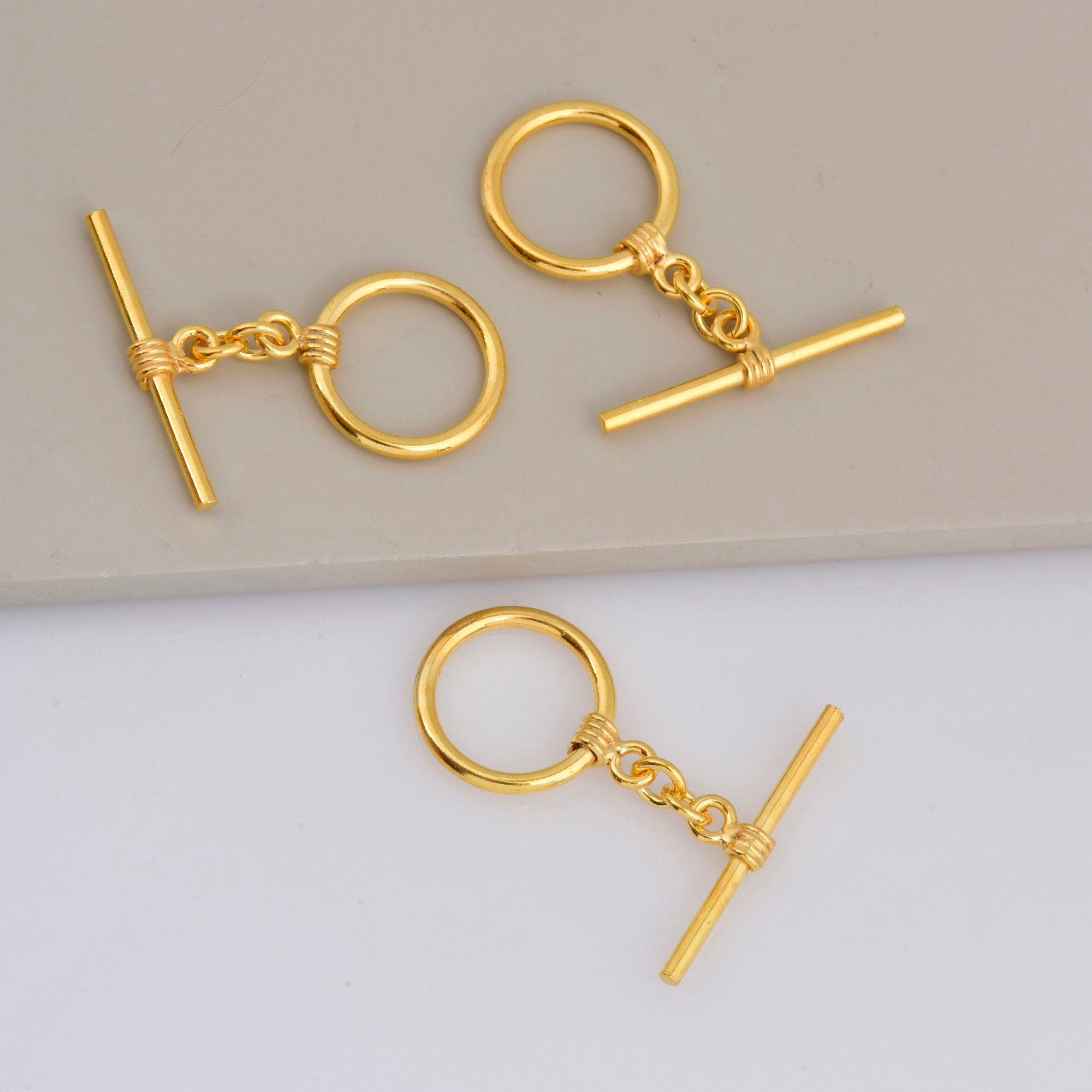 24K Gold Vermeil Toggle Clasps, 925 Solid Silver Toggle Clasp, Gold Plated Antique Toggle Clasp Set, Jewelry Supply, Jewelry Findings, VM60A