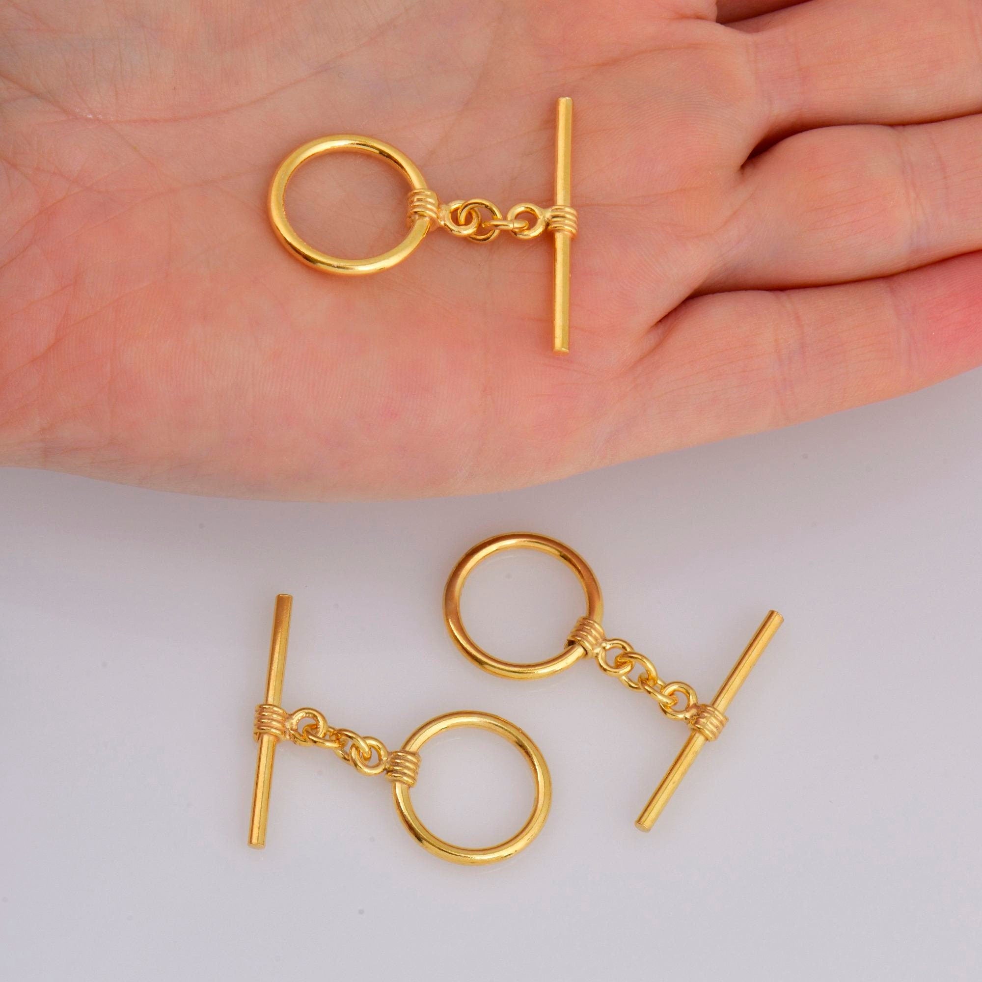 24K Gold Vermeil & 925 Silver Toggle Clasps, Silver Toggle Clasp, Gold Plated Antique Toggle Clasp Set, Jewelry Supply, M/VM60A-B