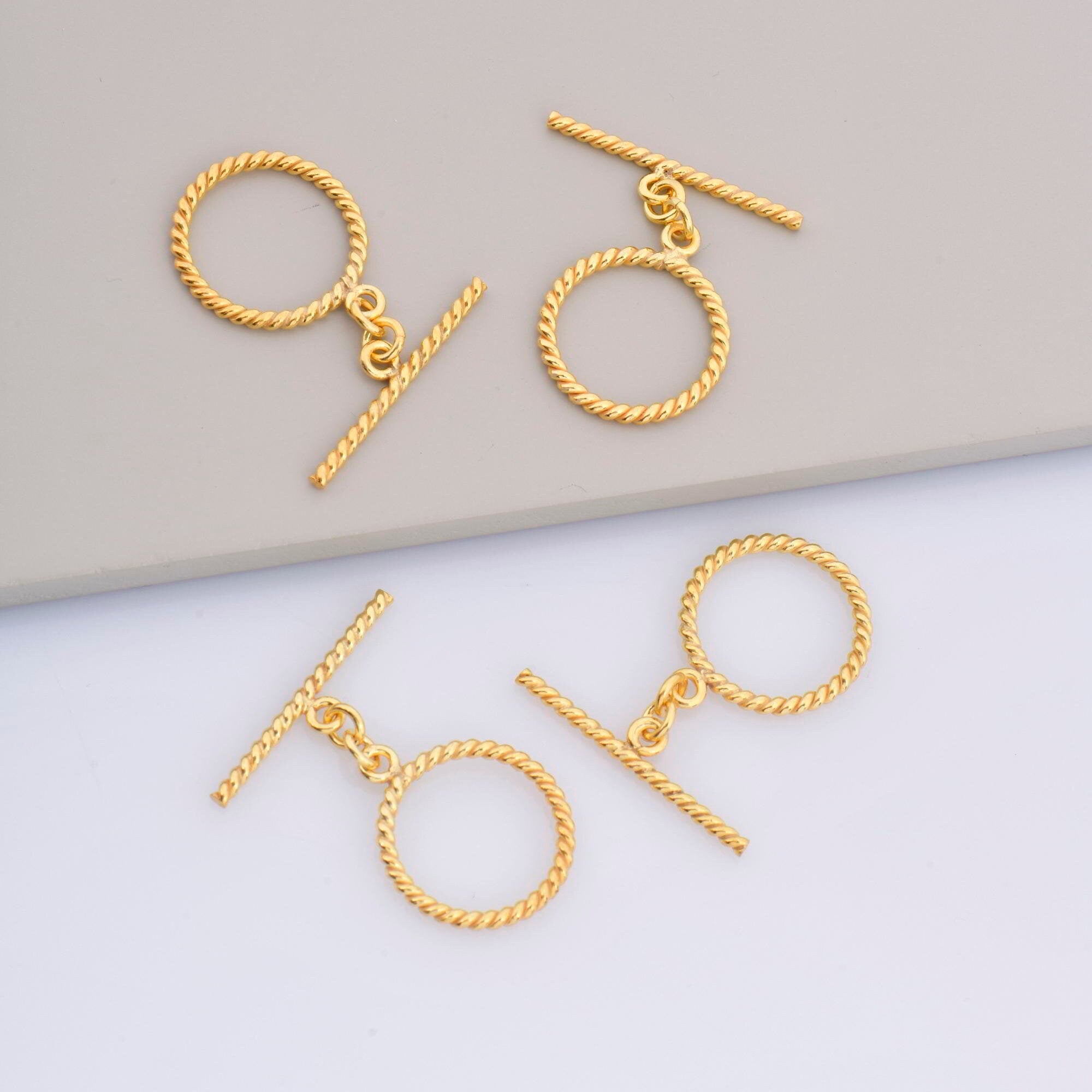 24K Gold Vermeil Twisted Toggle Clasps, 925 Silver Twisted Rope Design Toggle Clasp Set, Toggle Clasps, Jewelry Supplies, Findings, VM62C