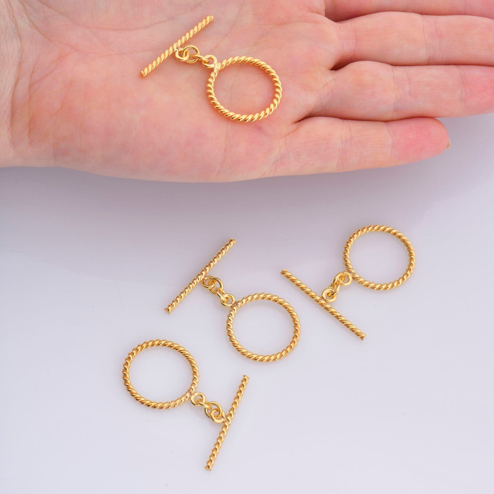24K Gold Vermeil Twisted Toggle Clasps, 925 Silver Twisted Rope Design Toggle Clasp Set, Toggle Clasps, Jewelry Supplies, Findings, VM62C