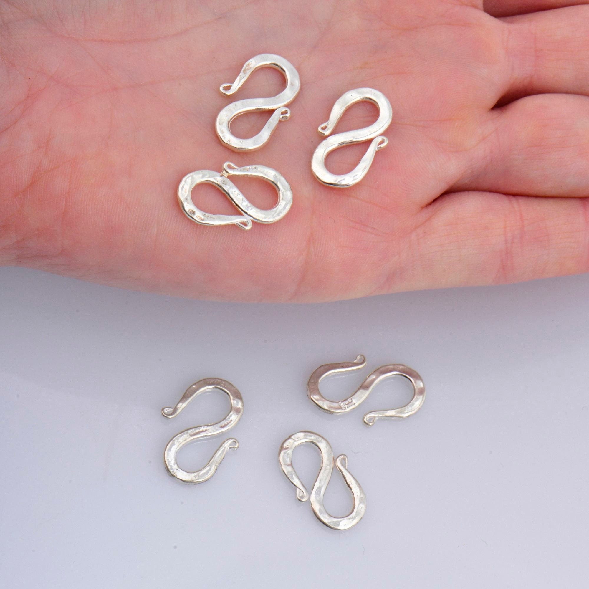 925 Sterling Silver S Clasps, Silver Hook Clasps, Solid Silver Connectors, Jewelry Making Supplies, Silver Jewelry Findings, M63B