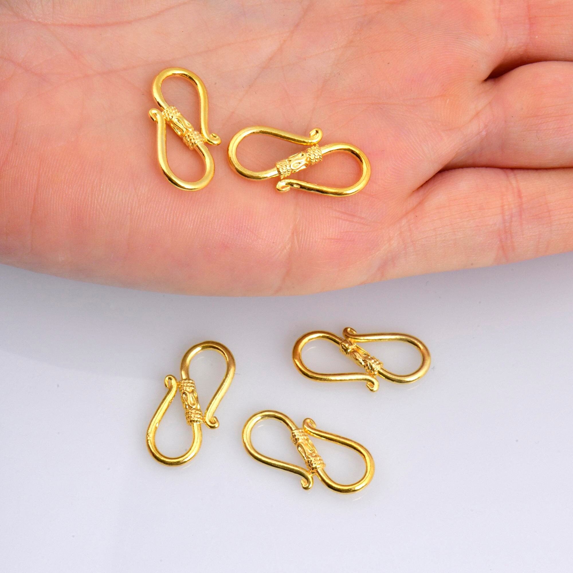 24K Gold Vermeil S Clasps, Antique Silver Hook Clasps, 925 Sterling Silver Connectors in Gold, Jewelry Supplies, Jewelry Findings, VM64C