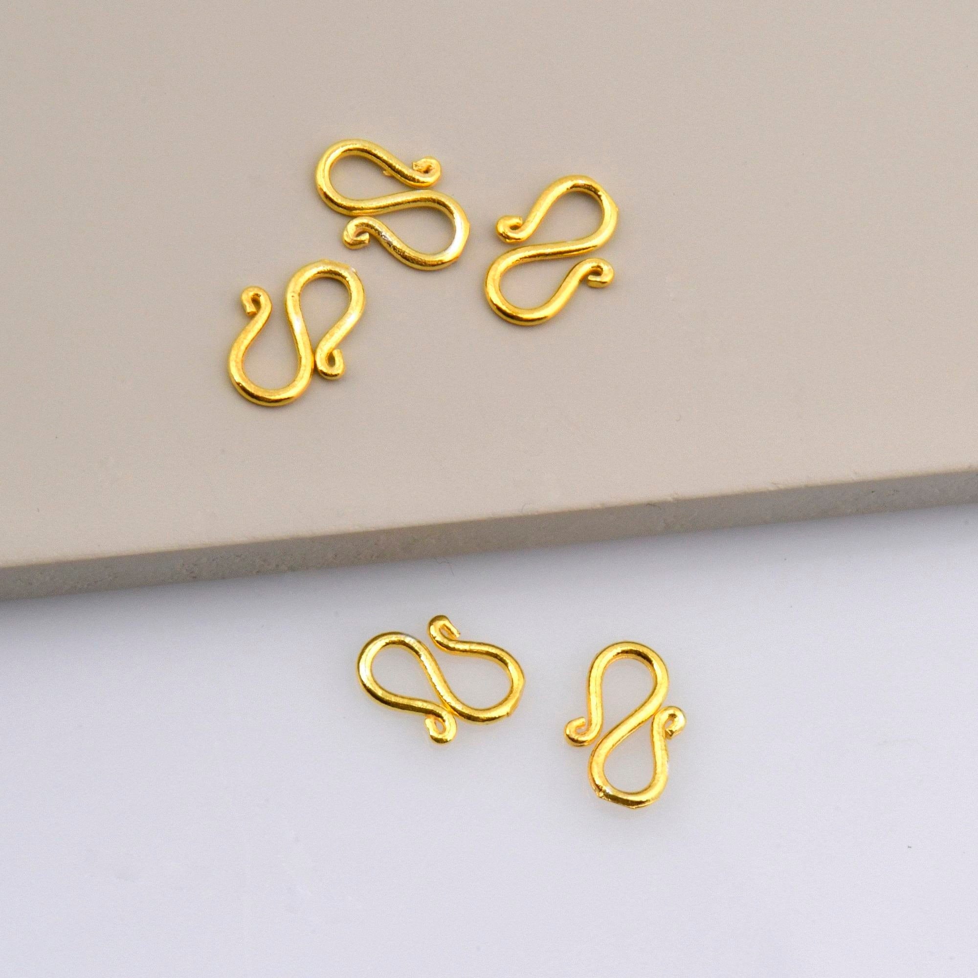 24K Gold Vermeil & 925 Silver S Clasps, Gold Hook Clasps, Sterling Silver Connectors in Gold, Jewelry Findings, M/VM66