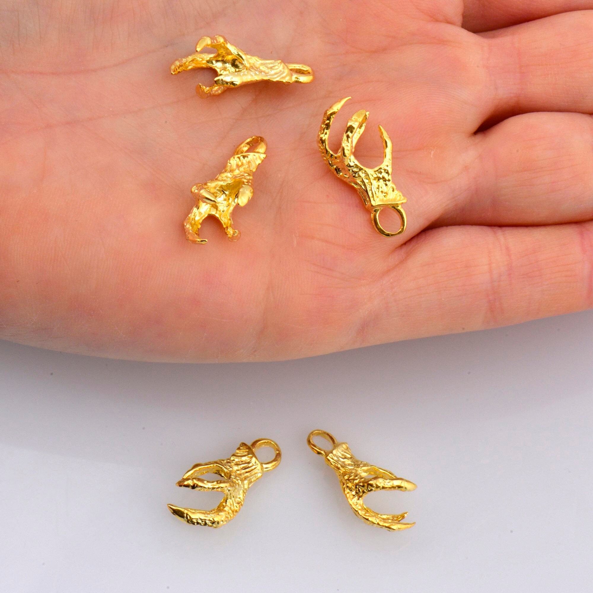 24K Gold Vermeil Eagle Claws, 925 Solid Silver Dragons Claw Charms, 24K Gold Plated Eagle Claw Pendant, Jewelry Making Findings, VM73