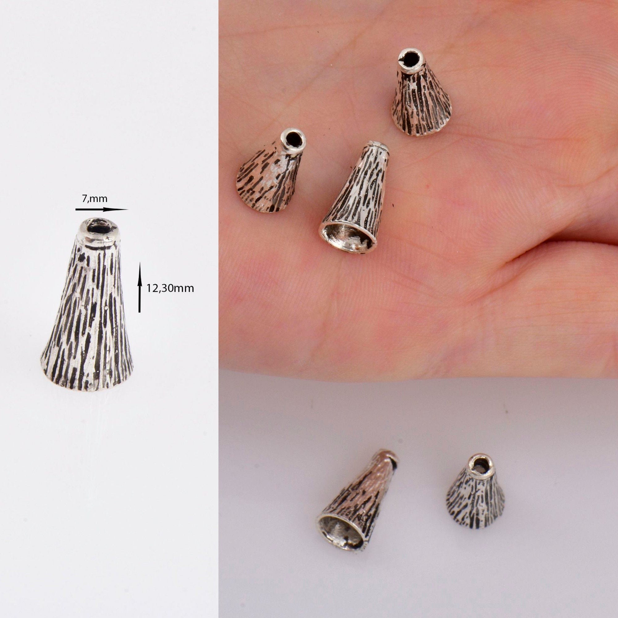 925 Sterling Silver Cone Shape Bead, Solid Silver Cone Bead Cap, Antiique Silver End Bead Cones, Pyramid Bead Caps, Jewelry Findings, M29A-C