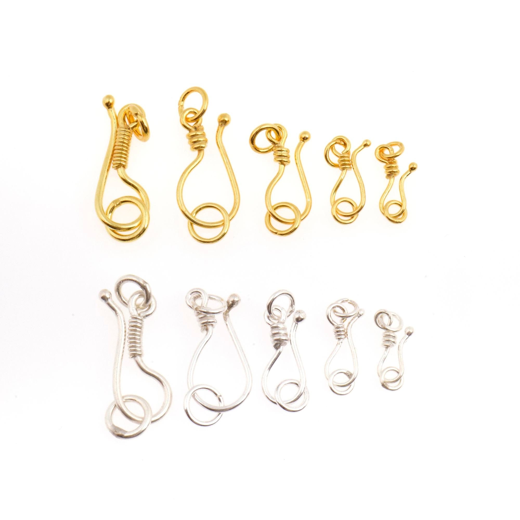 24K Gold Vermeil & 925 Silver S Hook Clasps with Ring, Silver Hook Clasps, Gold Plated S Connectors, Jewelry Findings, M/VM67A-E