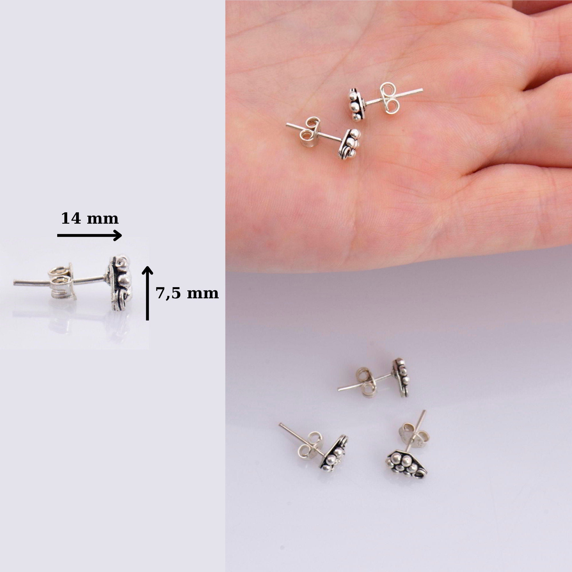 925 Sterling Silver Flower Ear Post, Antique Silver Flower Earring Studs with Loop, Solid Silver Earring Posts, Jewelry Making Findings, M51