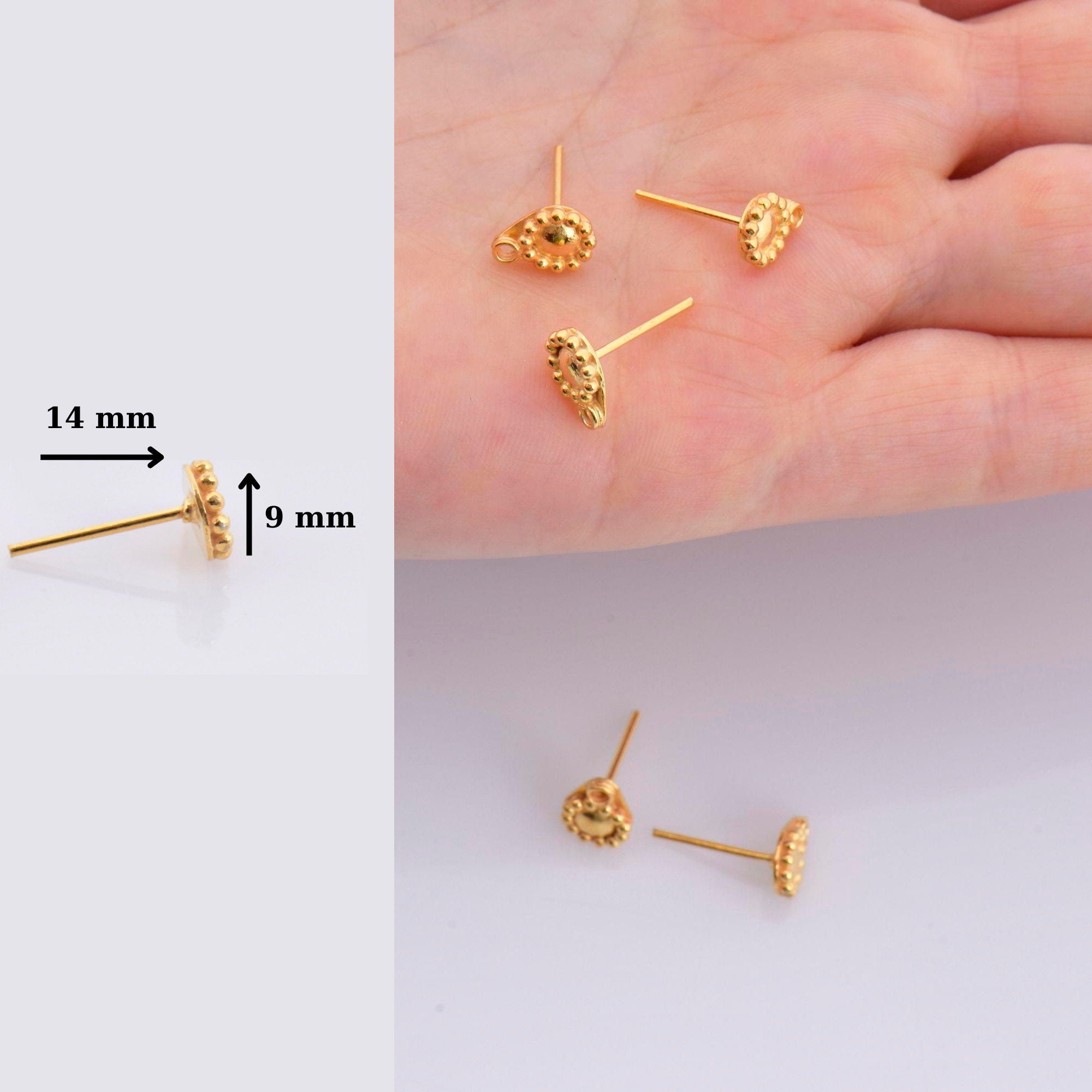 24K Gold Vermeil Flower Ear Post, 925 Solid Silver Flower Earring Studs with Loop, Gold Plated Earring Posts, Jewelry Making Findings, VM52