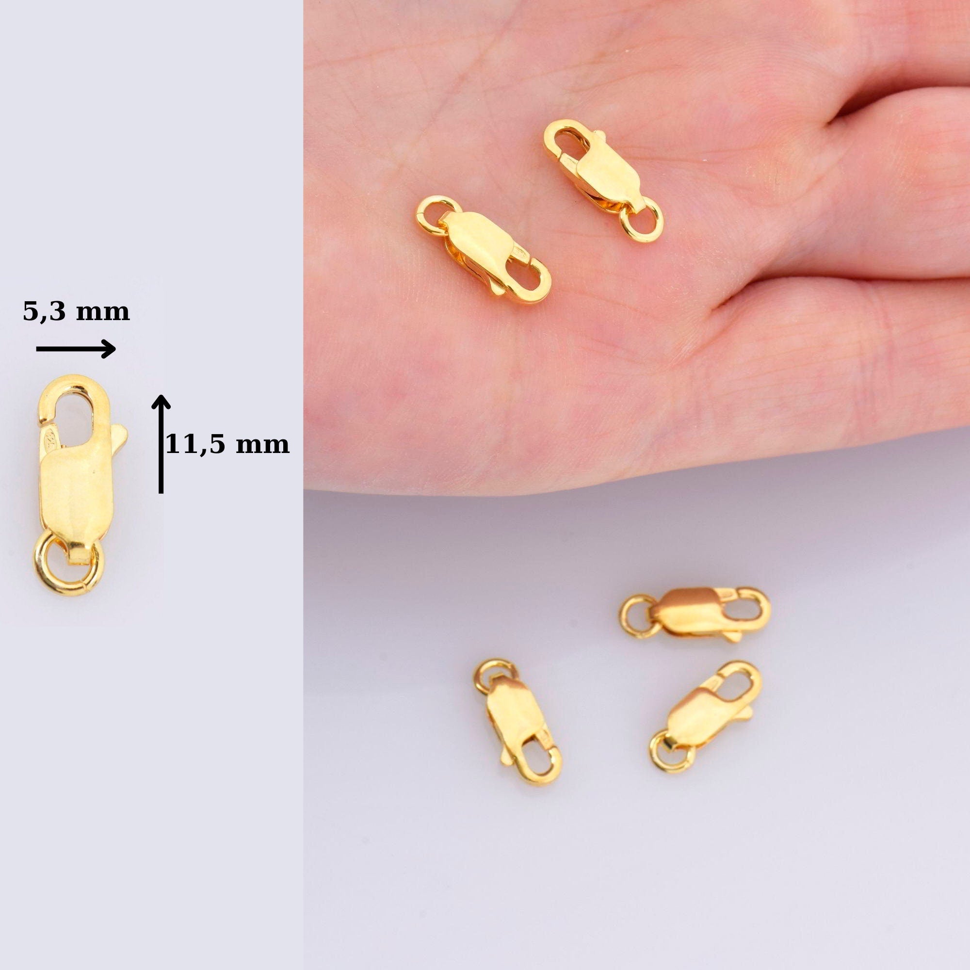 24K Gold Vermeil Lobster Clasp, 925 Solid Silver Trigger Clasp, Gold Plated Spring Clasp, Jewelry Supplies, Jewelry Making Findings, VM55A