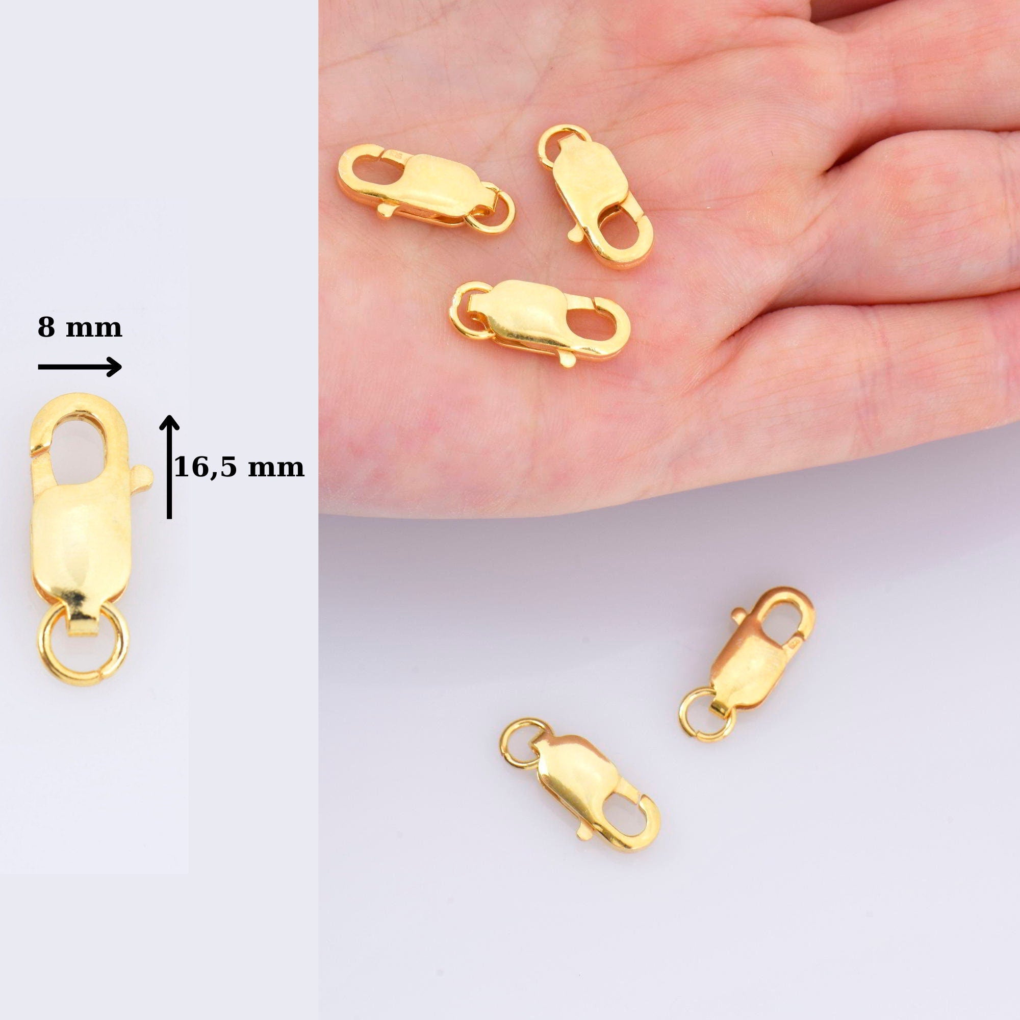 24K Gold Vermeil Lobster Clasp, 925 Solid Silver Trigger Clasp, Gold Plated Spring Clasp, Jewelry Supplies, Jewelry Making Findings, VM55A-E
