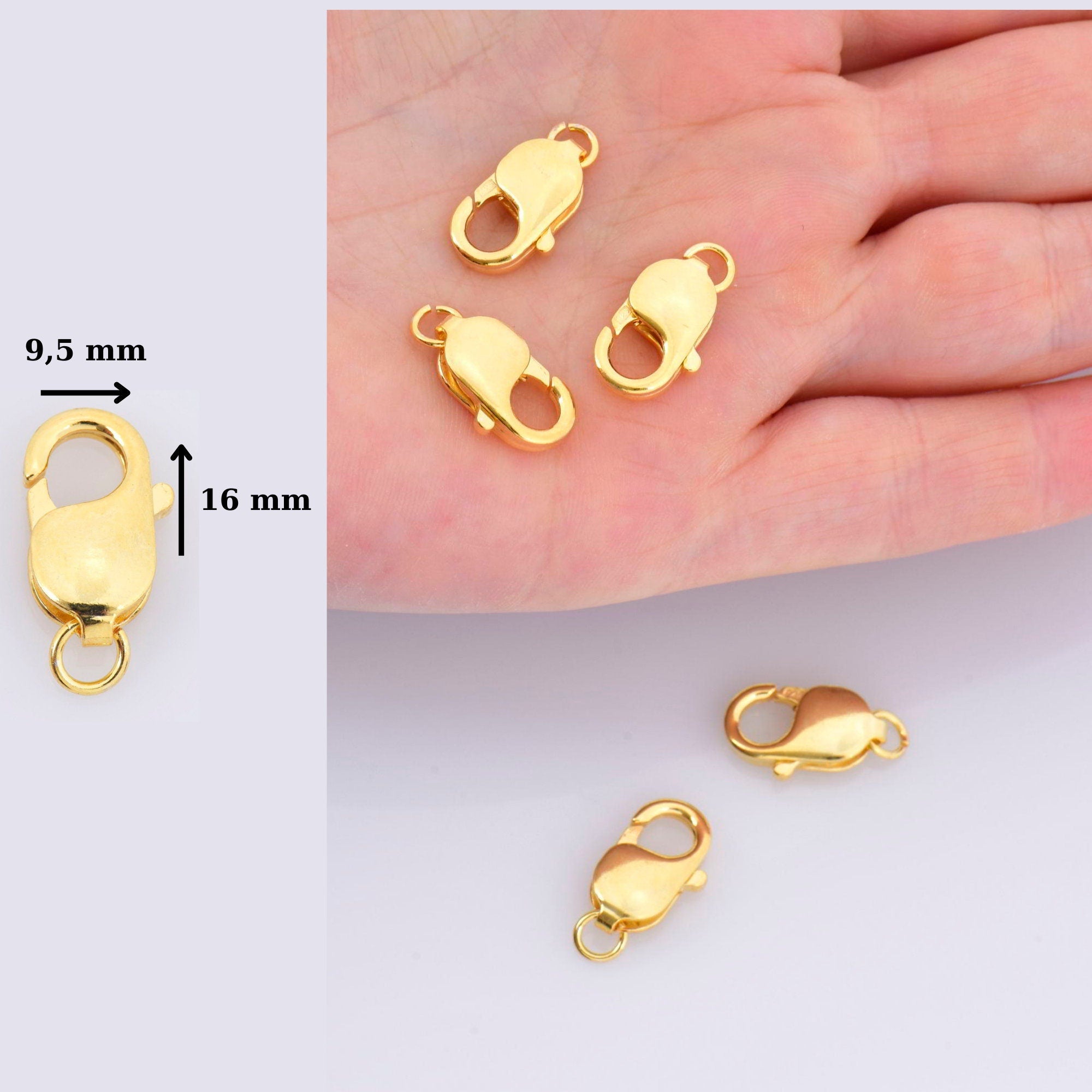 24K Gold Vermeil Lobster Clasp, 925 Solid Silver Trigger Clasp, Gold Plated Spring Clasp, Jewelry Supplies, Jewelry Making Findings, VM55A-E