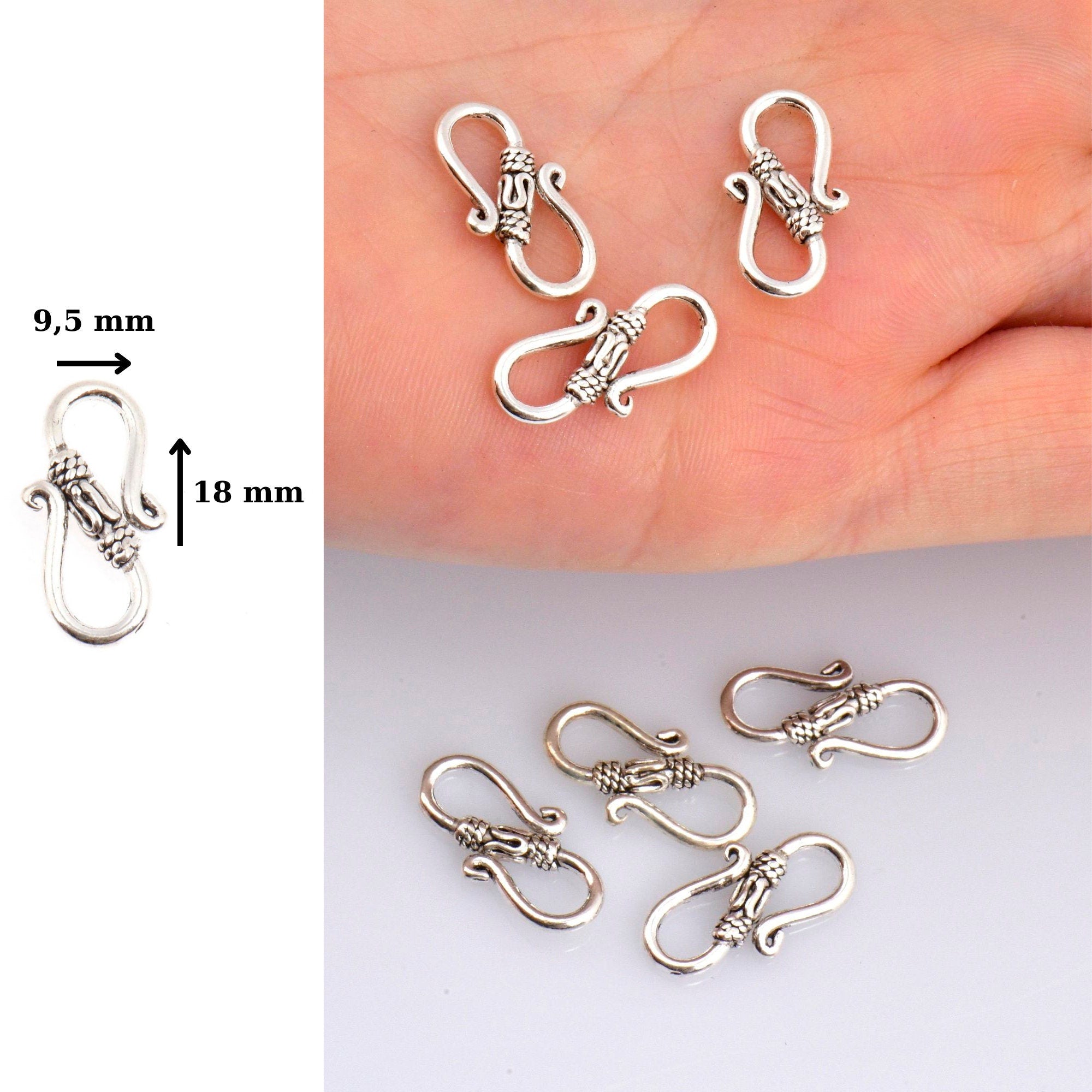 925 Sterling Silver S Clasps, Silver Hook Clasps, Antique Solid Silver Connectors, Jewelry Making Supplies, Silver Jewelry Findings, M64B