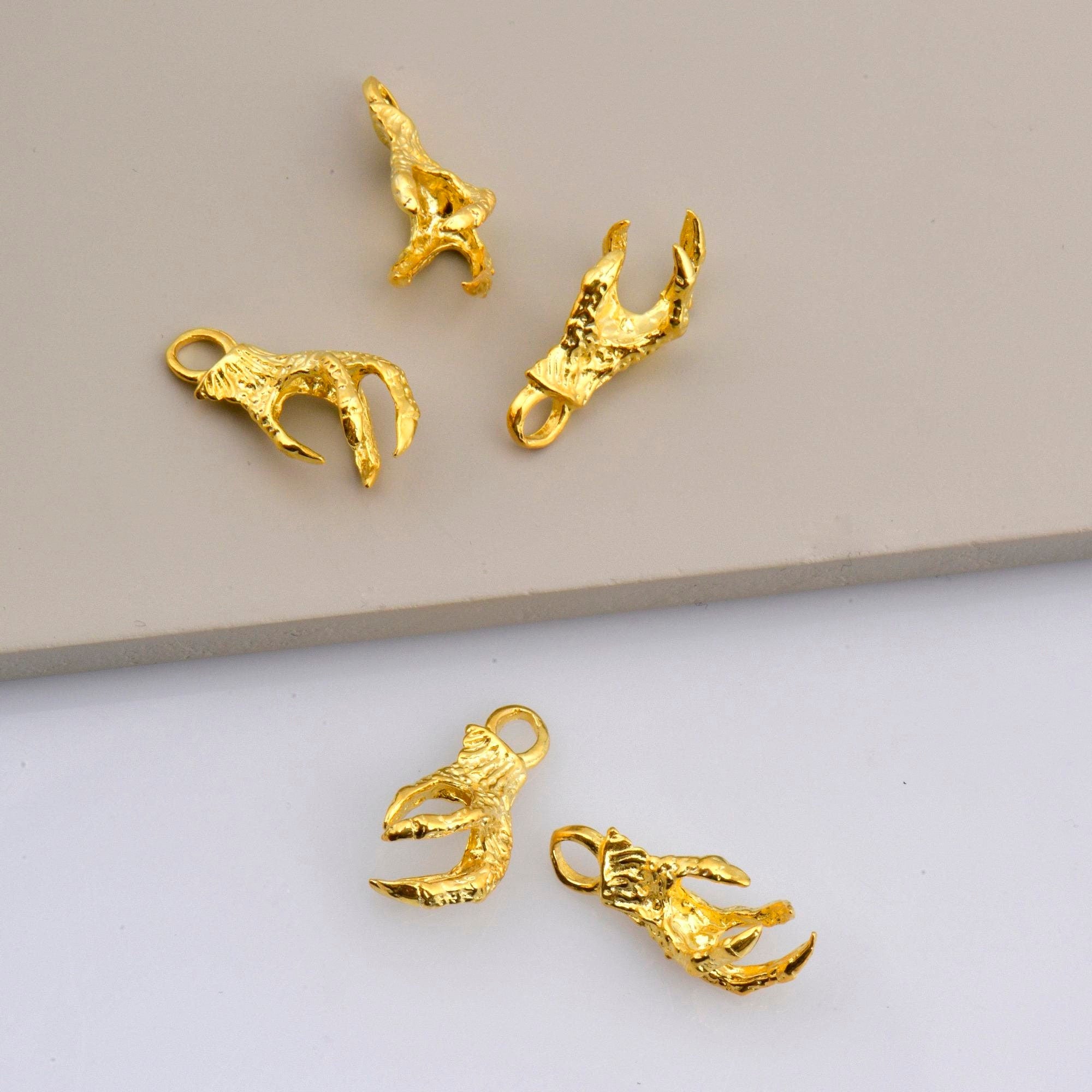 24K Gold Vermeil Eagle Claws, 925 Solid Silver Dragons Claw Charms, 24K Gold Plated Eagle Claw Pendant, Jewelry Making Findings, VM73