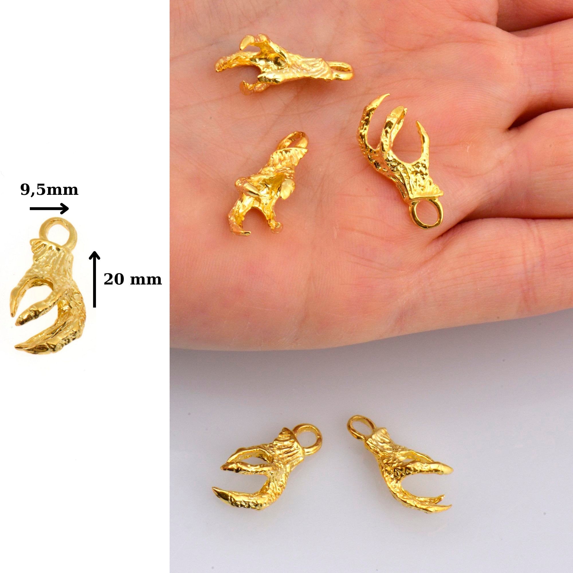 24K Gold Vermeil Eagle Claws, 925 Solid Silver Dragons Claw Charms, 24K Gold Plated Eagle Claw Pendant, Jewelry Making Findings, VM73