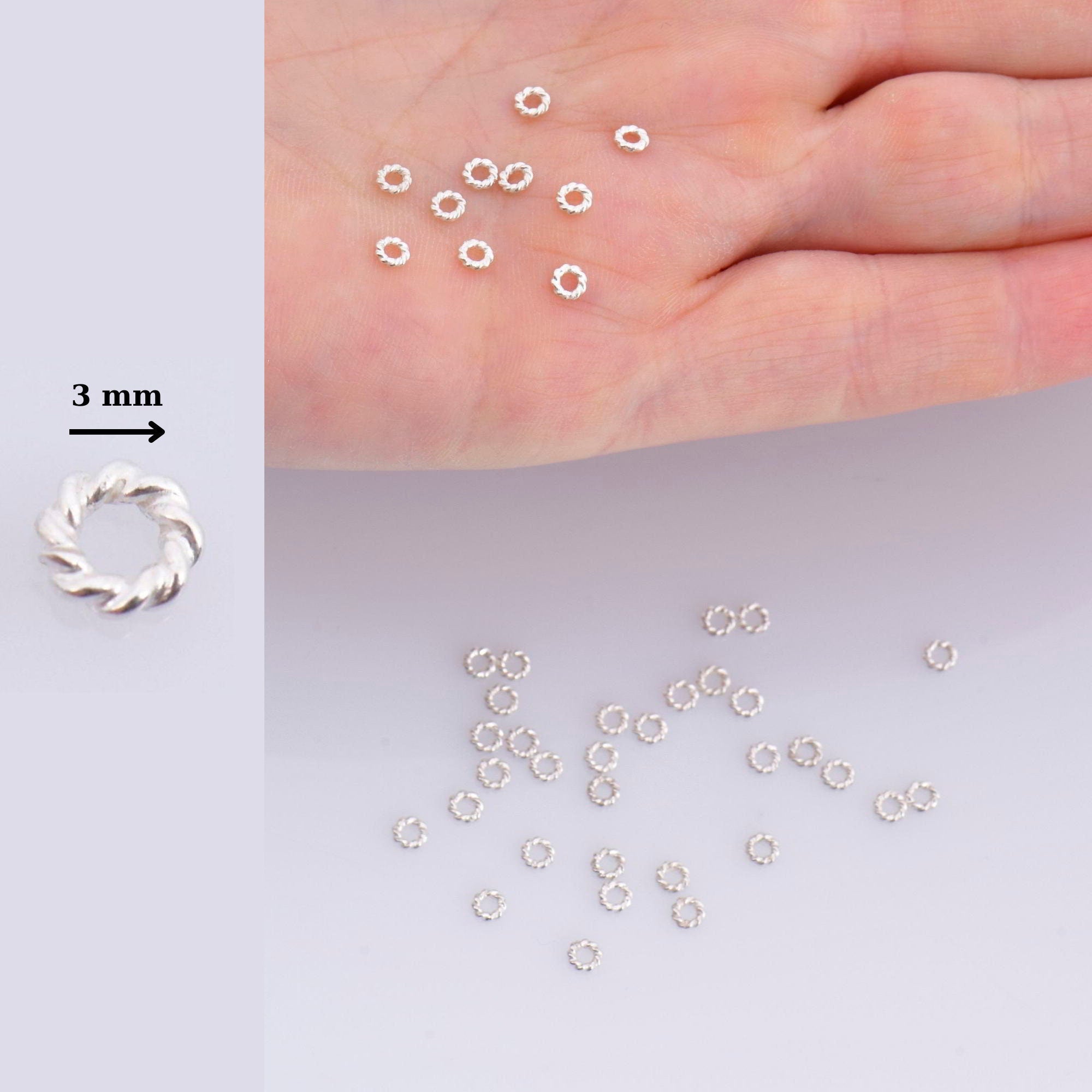 925 Silver 40 Pcs Closed Rope Jump Rings, Sterling Silver Rope Design Jump Rings, Small Closed Rope Rings Seperator, Jewelry Findings, M70