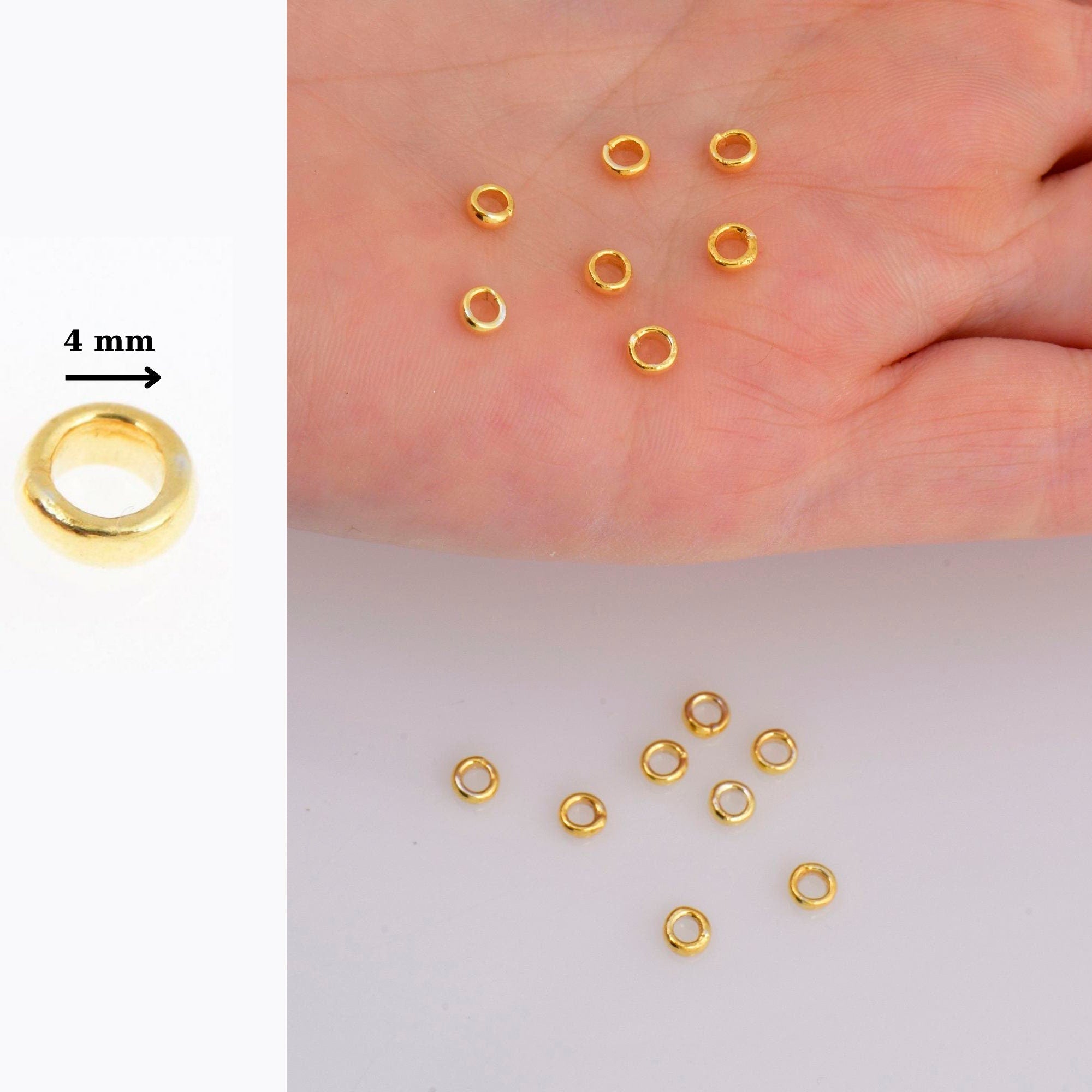 4 x 1.6 mm 925 Sterling Closed Ring Separators İn 24K Gold Vermeil 12 Pcs, Jewelry Findings, VM69B