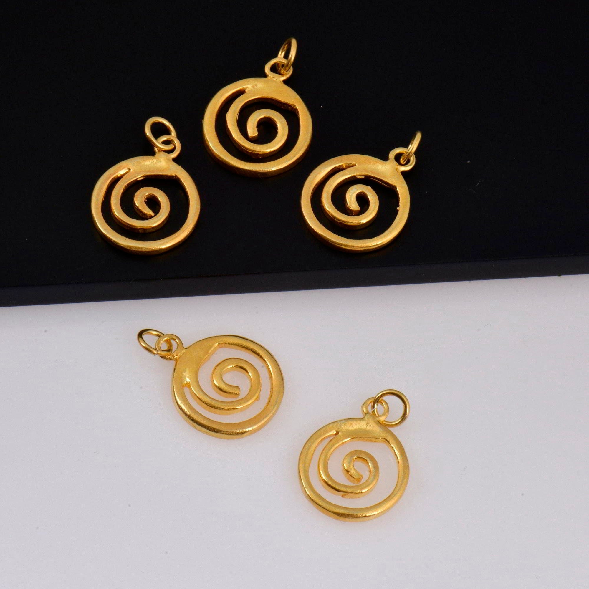 24K Gold Vermeil Spiral Dangle Charm, 925 Sterling Silver Swirl Dangle Charm, Necklace Dangle Charm, Earrings, Jewelry Findings, S12V