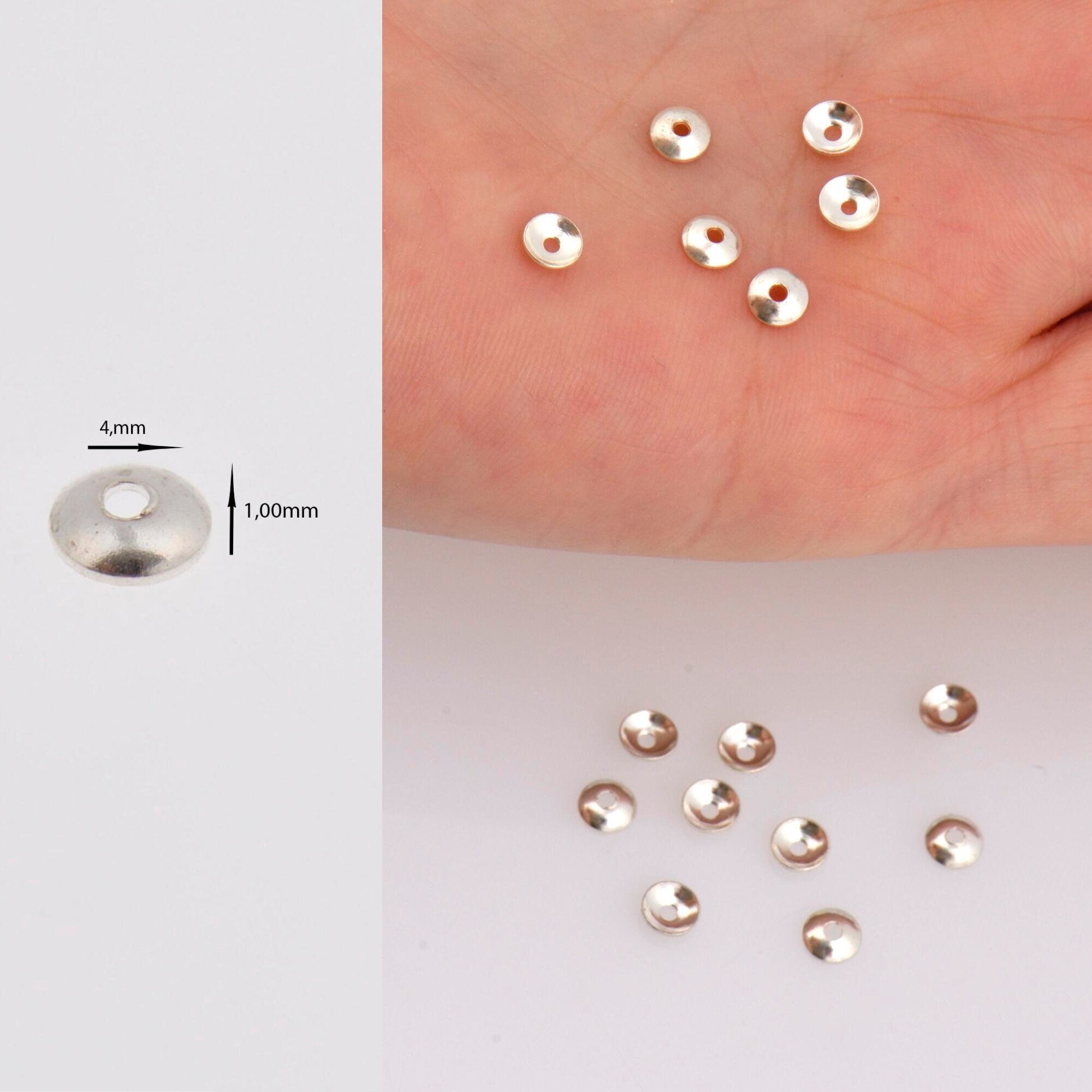 925 Sterling Silver &amp; 24K Gold Vermeil Plain Round Bead Caps, Shiny Round Bead Caps, Round Spacer Bead Caps, Jewelry Making, V/M15A-B-C
