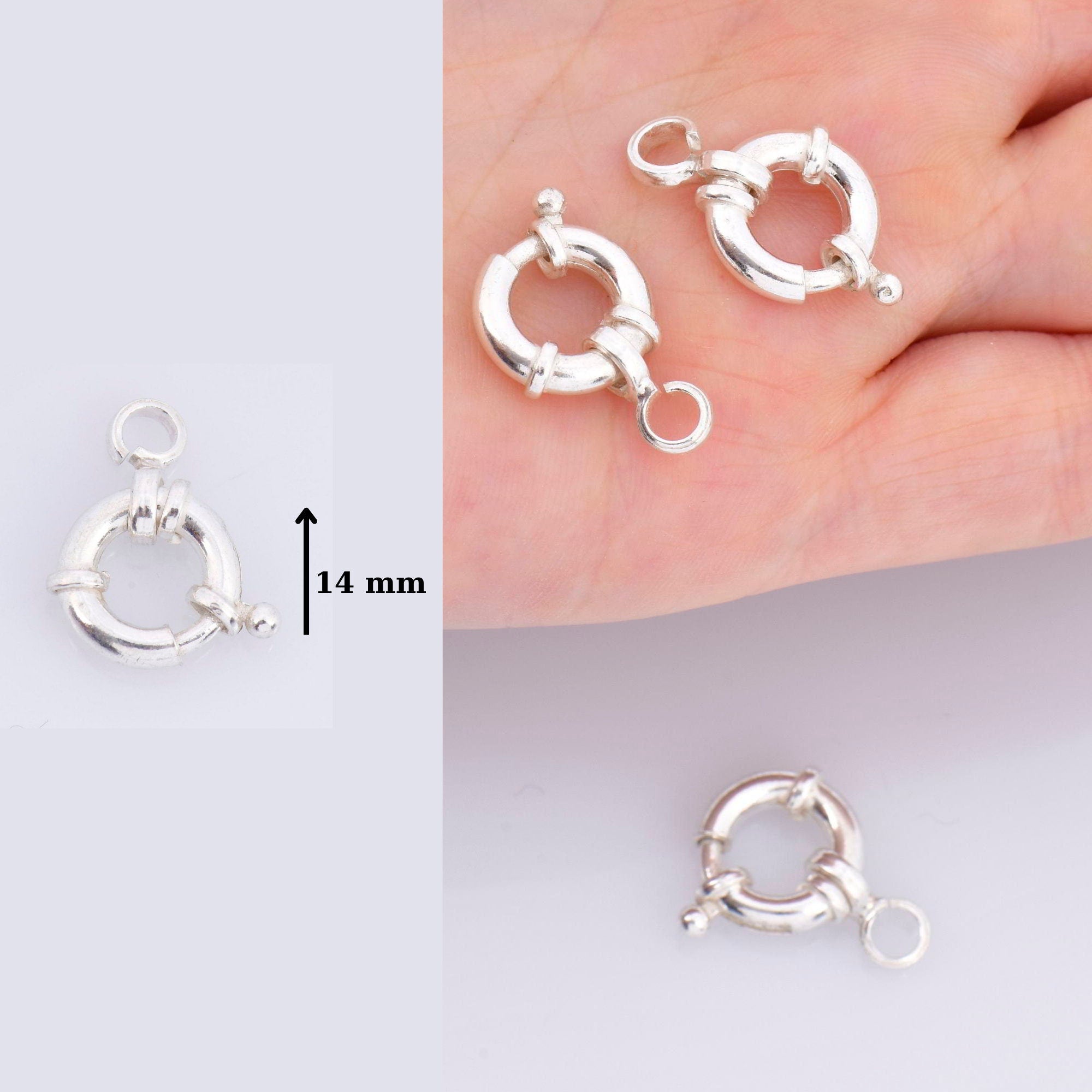 925 Sterling Silver Spring Ring Clasp, Solid Silver Spring Clasps with Open Loop, Silver Trigger Spring Clasp, Jewelry Findings, M53A-B-C-D