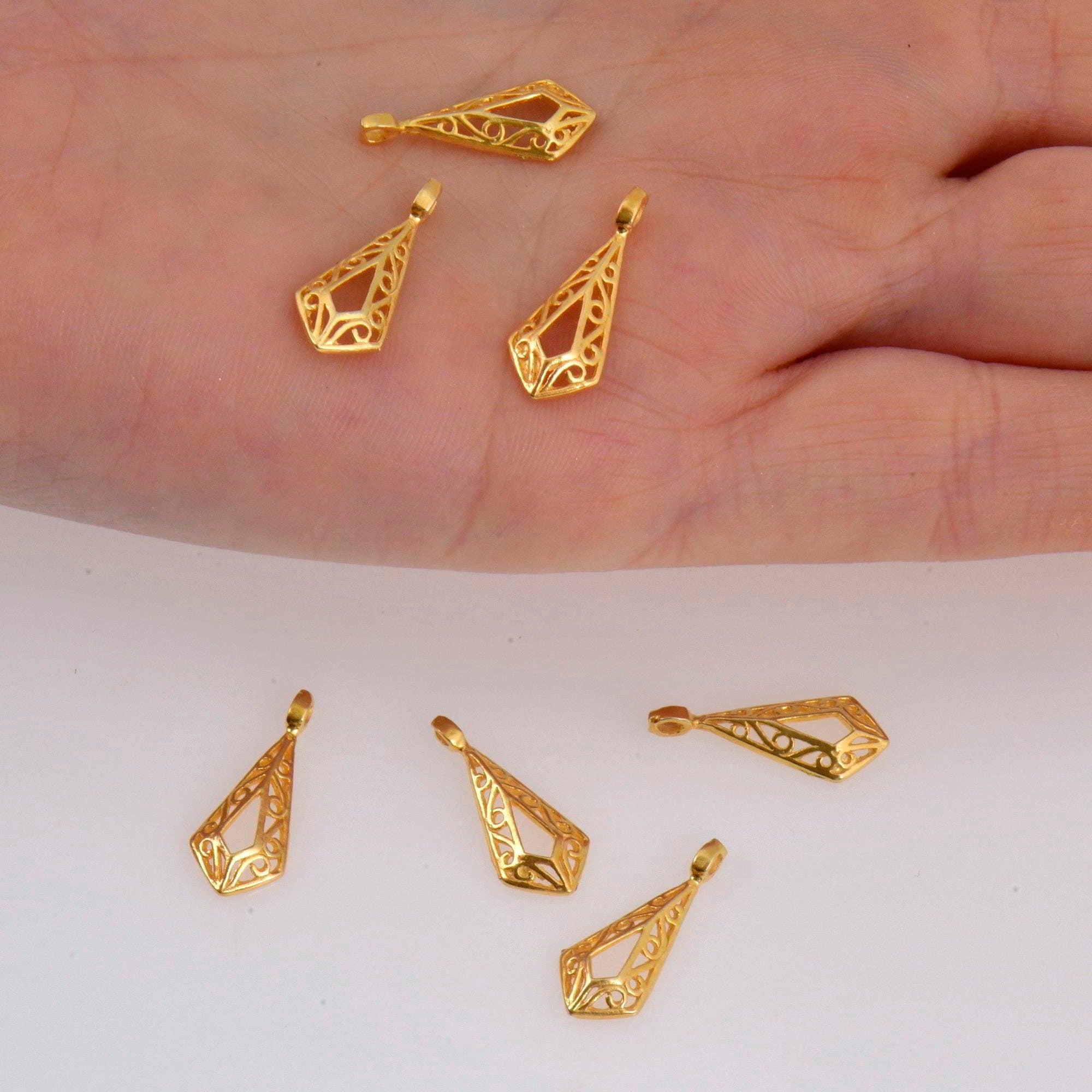 925 Sterling Silver & 24K Gold Vermeil Filigree Dangle Charm, Rhombus Dangle Charm, Necklace Dangle Charm, Earrings Dangle Charm, S13V\S13