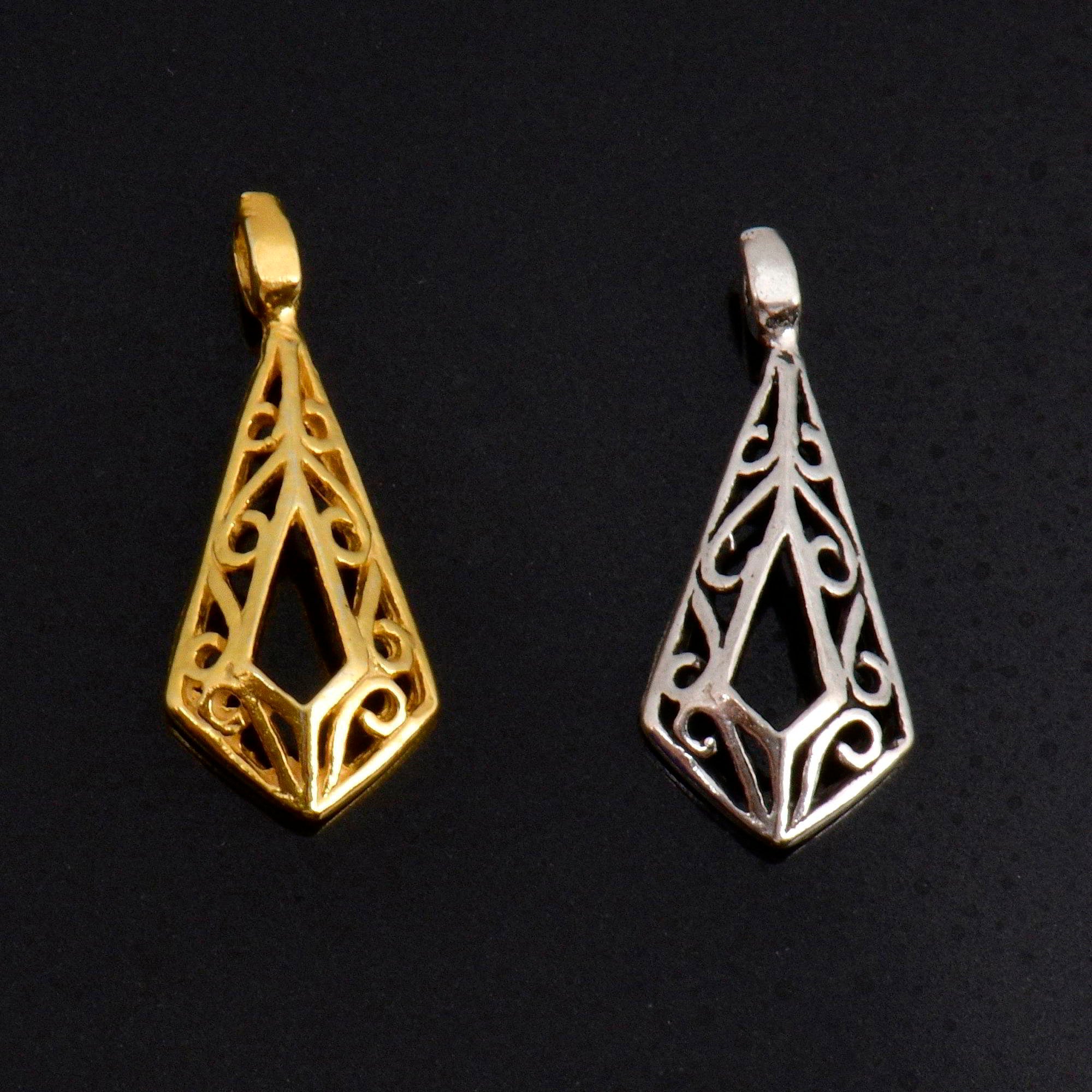 925 Sterling Silver & 24K Gold Vermeil Filigree Dangle Charm, Rhombus Dangle Charm, Necklace Dangle Charm, Earrings Dangle Charm, S13V\S13