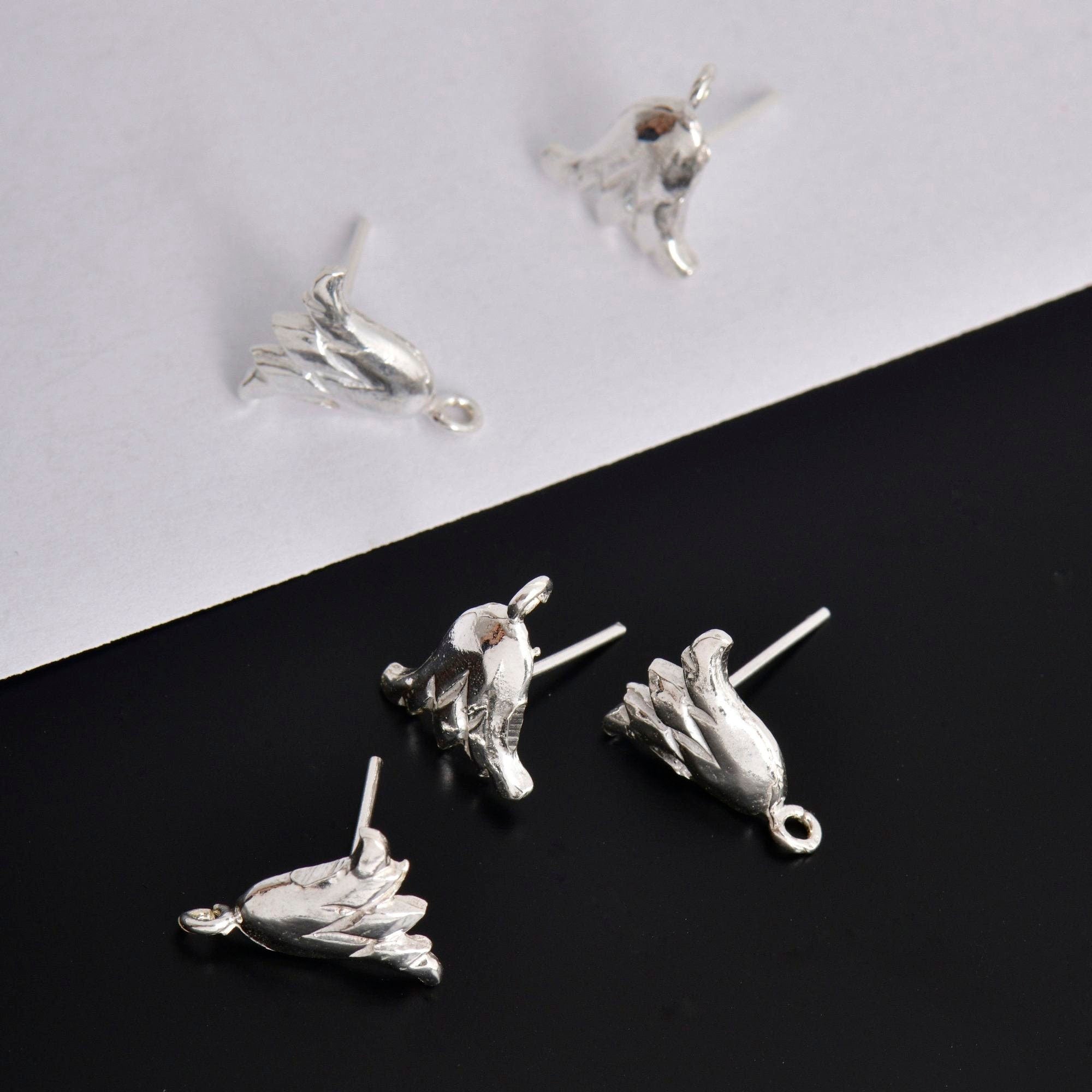 925 Sterling Silver Flower Earring Posts, Solid Silver Tulip Stud Earrings With Loop, Earring Stud Components, Jewelry Making Findings, S22