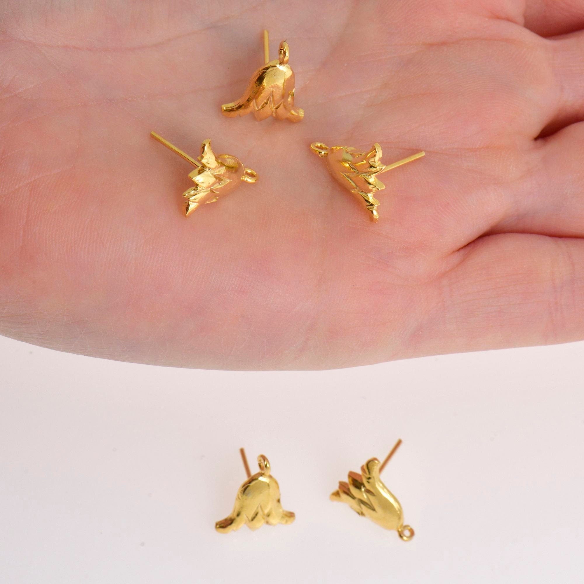 24K Gold Vermeil Flower Earring Posts, 925 Solid Silver Tulip Stud Earrings With Loop, Earring Stud Components, Jewelry Findings, S22V