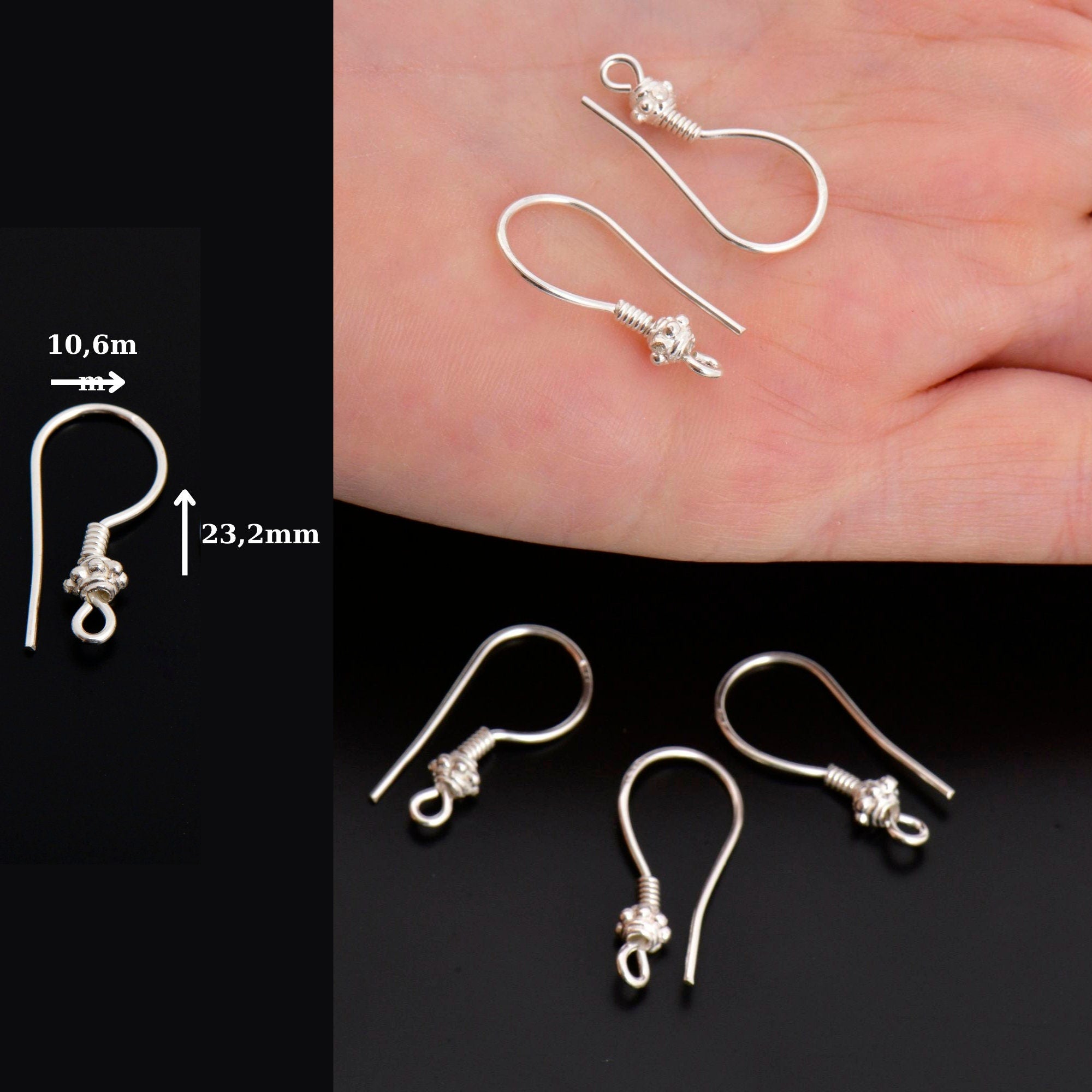 925 Sterling Silver Ear Wires, Solid Silver Earring Hooks, Silver Ball Ear Wires, Earrings Making Supply, Jewelry Making Findings, S21