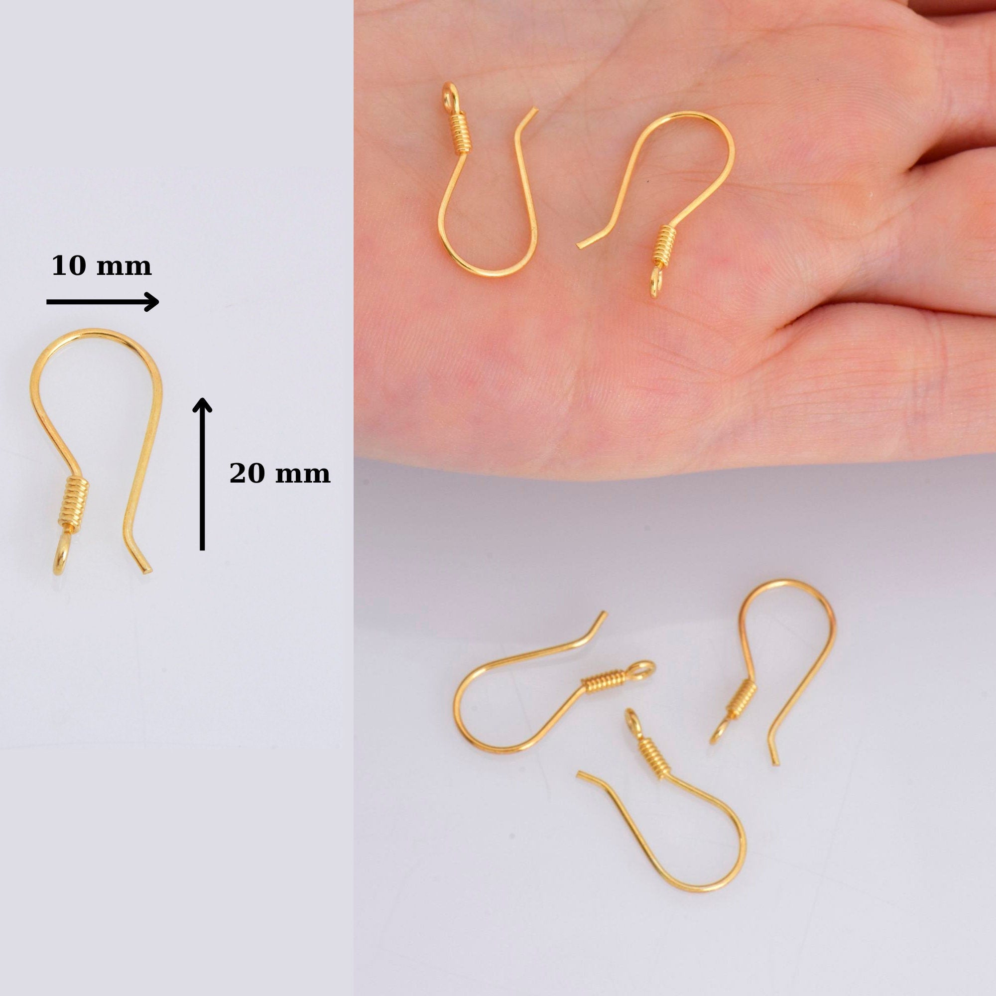 24K Gold Vermeil Ear Wires, 24K Gold Plated Earring Hooks, 925 Solid Silver Ear Wires, Earrings Making Supply, Jewelry Making Findings, VM37