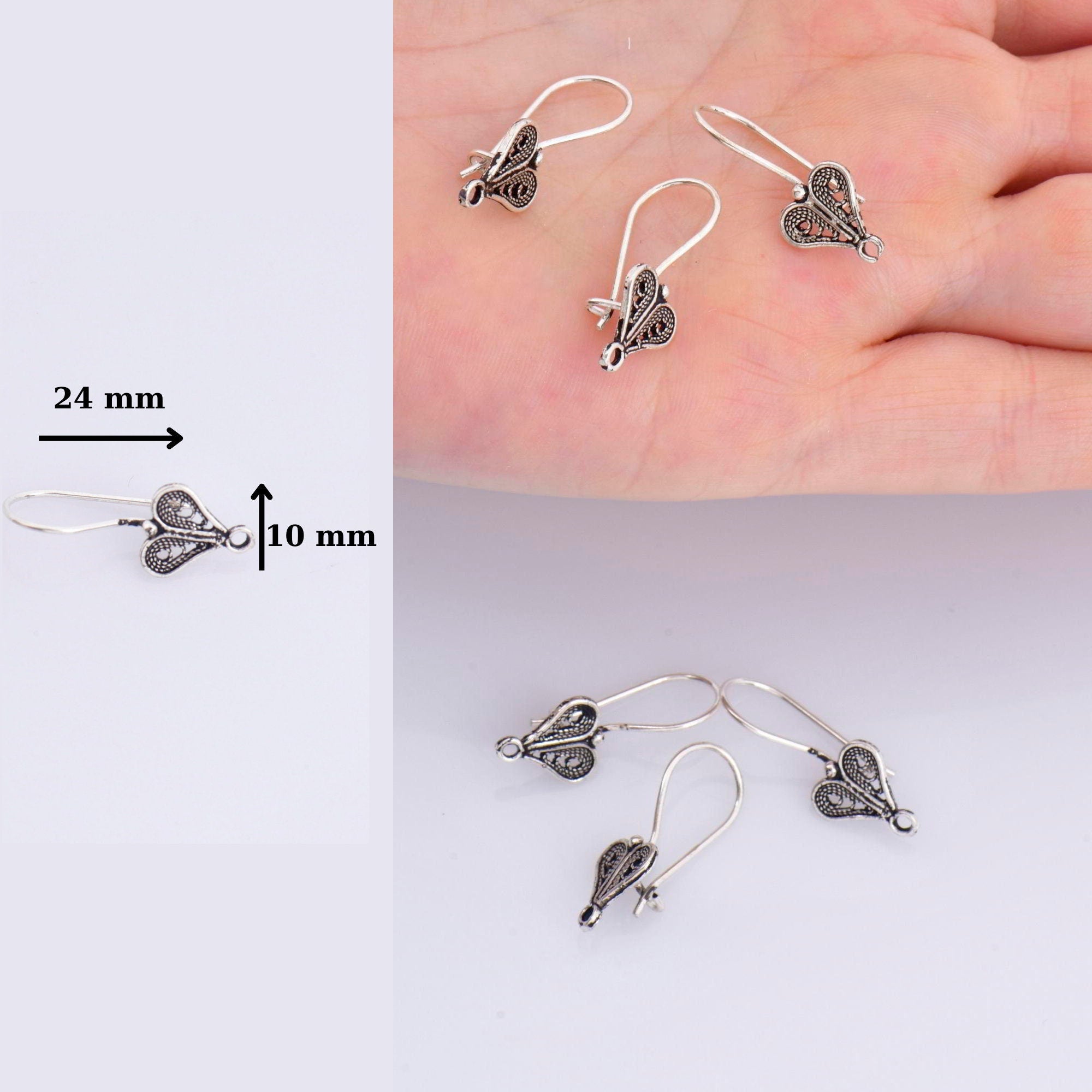 24K Gold Vermeil &amp; 925 Silver Heart Shape Ear Wires, Earring Hooks, Ear Wires, Earrings Making Supply, Jewelry Findings, M46/VM46