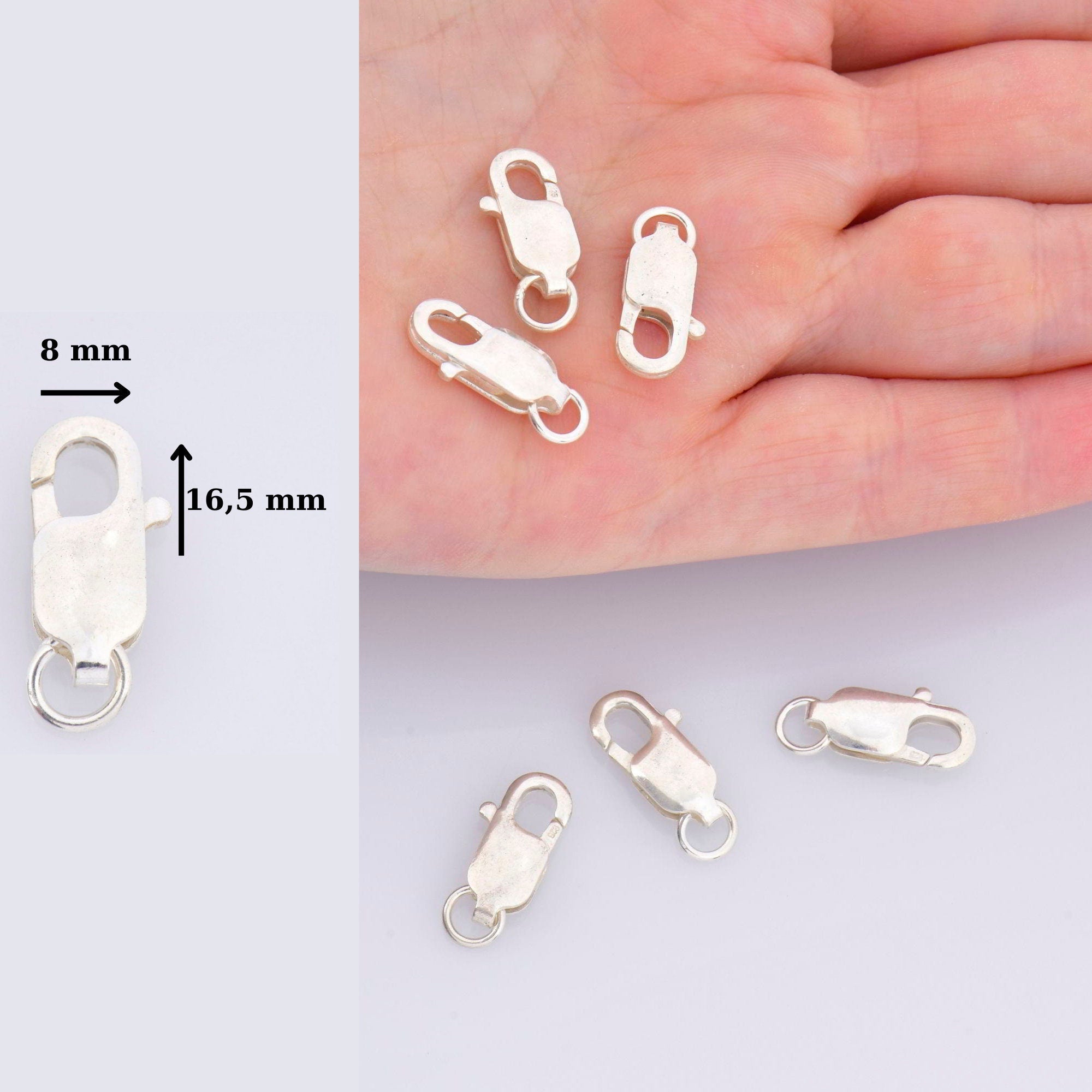 925 Sterling Silver Lobster Clasp, Solid Silver Trigger Clasp, Silver Spring Clasp, Jewelry Making Supplies, Jewelry Making Findings, M55A-E