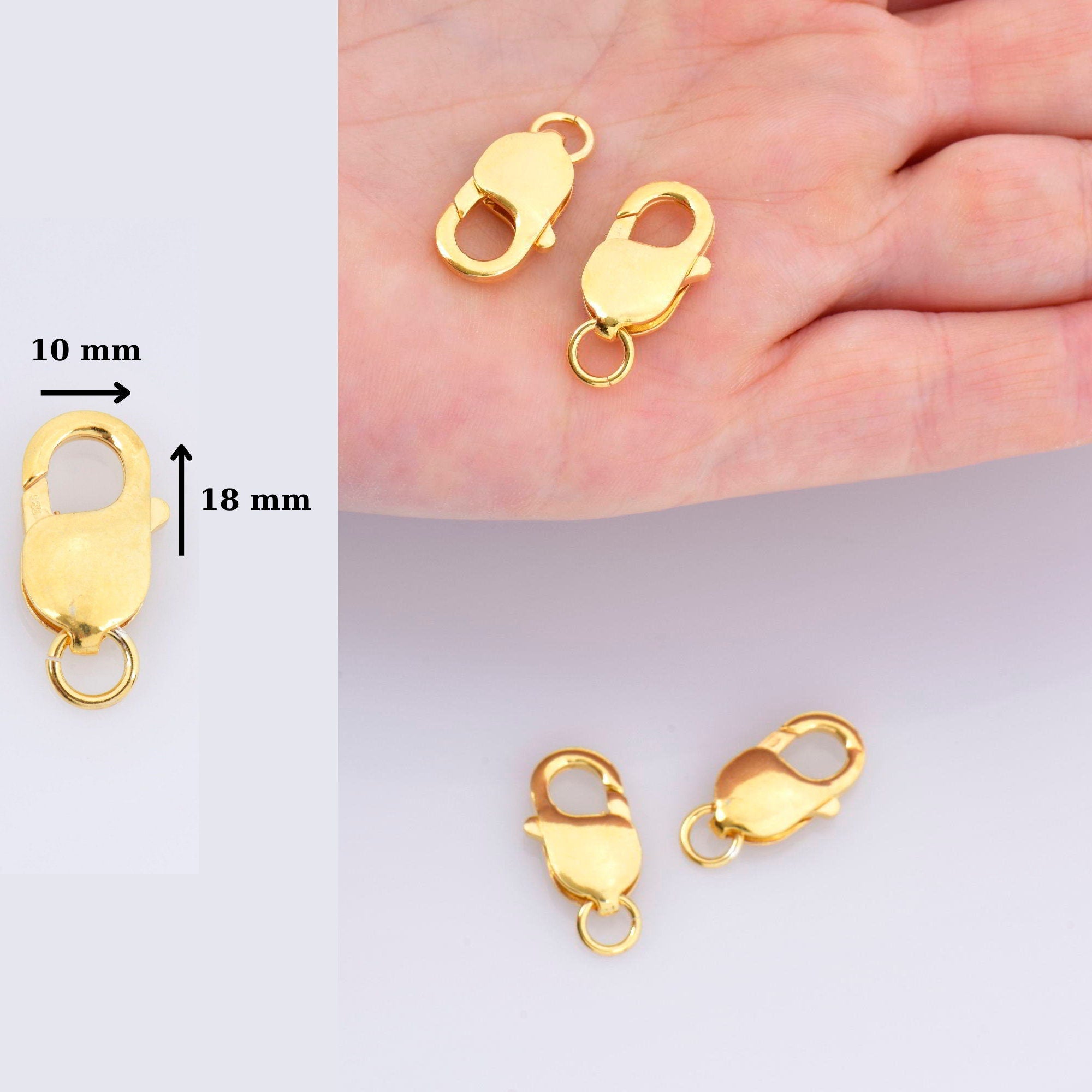 24K Gold Vermeil Lobster Clasp, 925 Solid Silver Trigger Clasp, Gold Plated Spring Clasp, Jewelry Supplies, Jewelry Making Findings, VM55A-E
