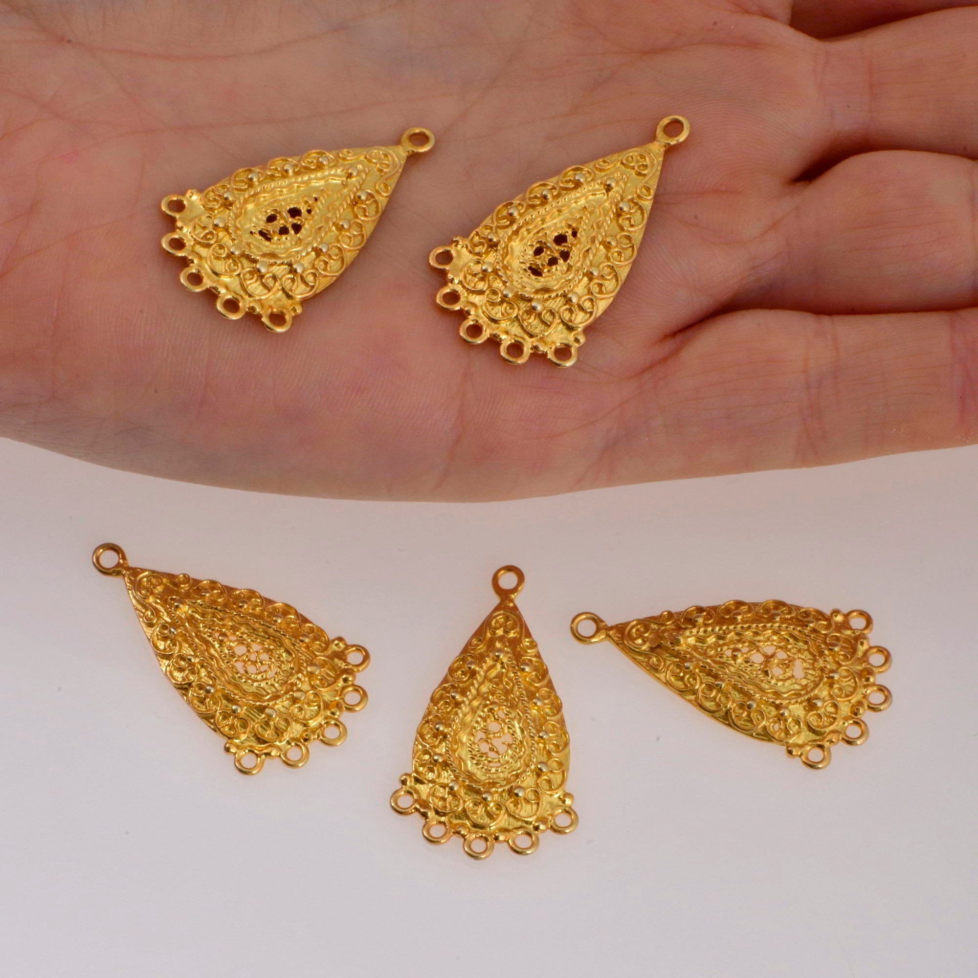 24K Gold Vermeil Chandelier Earring Component, Pendants, Gold Plated 925 Sterling Silver Chandelier Connectors, Jewelry Findings, S48V