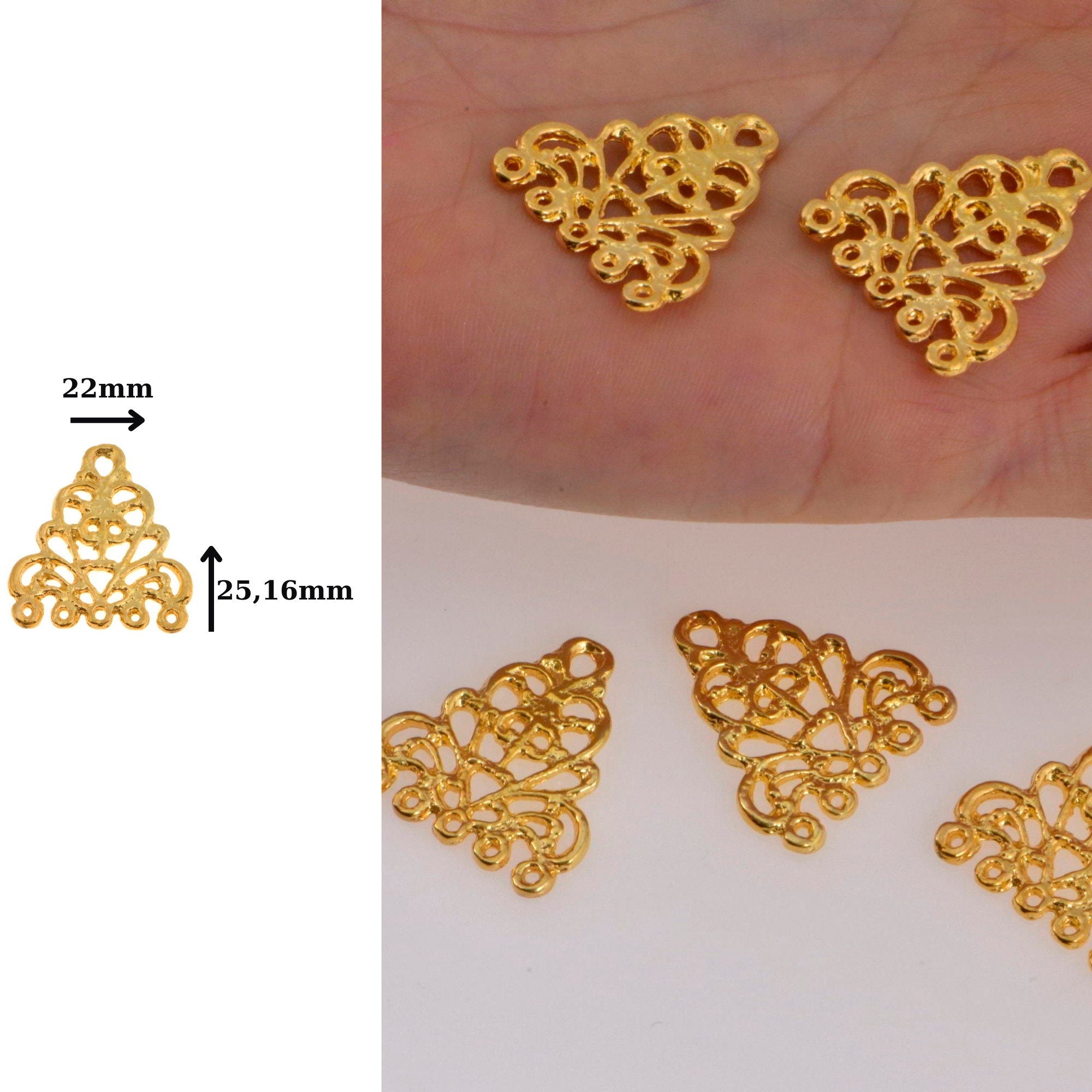 24K Gold Vermeil Chandelier Earring Component, Pendants, Gold Plated 925 Sterling Silver Chandelier Connectors, Jewelry Findings, S49V