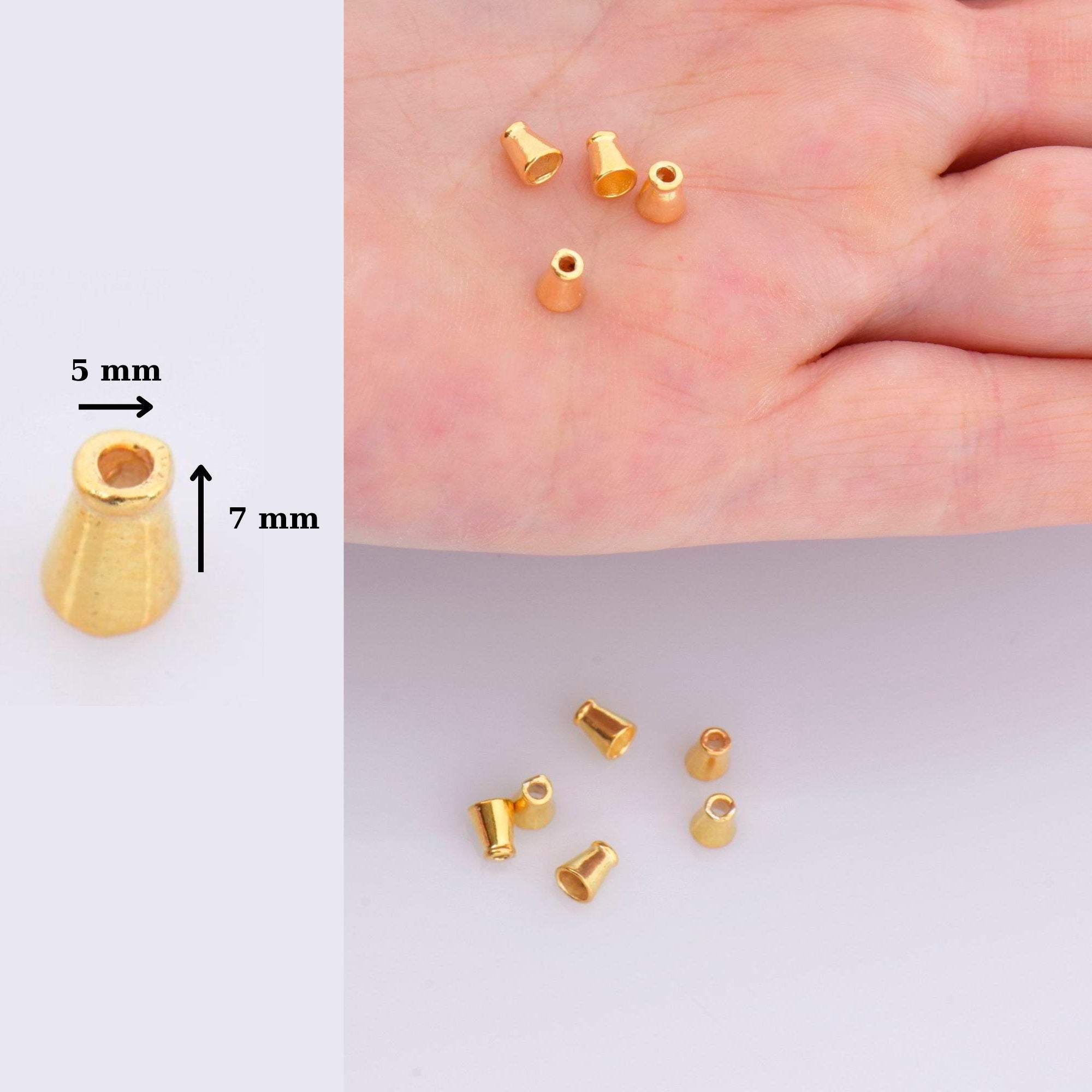 24K Gold Vermeil Cone Shape Beads, 24K Gold Plated Cone Bead Caps, 925 Solid Silver Plain Cone End Beads, Jewelry Making Supplies, VM28B