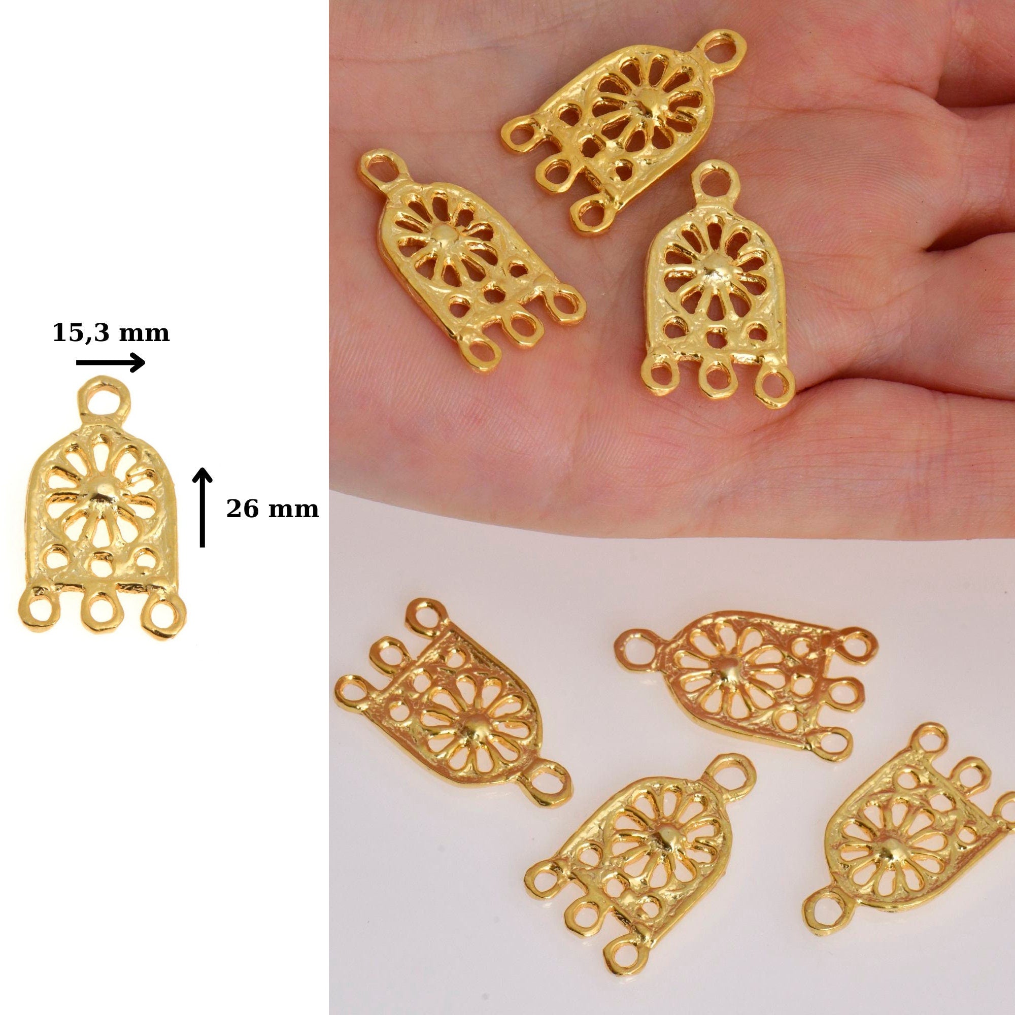 24K Gold Vermeil Chandelier Earring Component, Pendants, Gold Plated 925 Sterling Silver Chandelier Connectors, Jewelry Findings, S56V