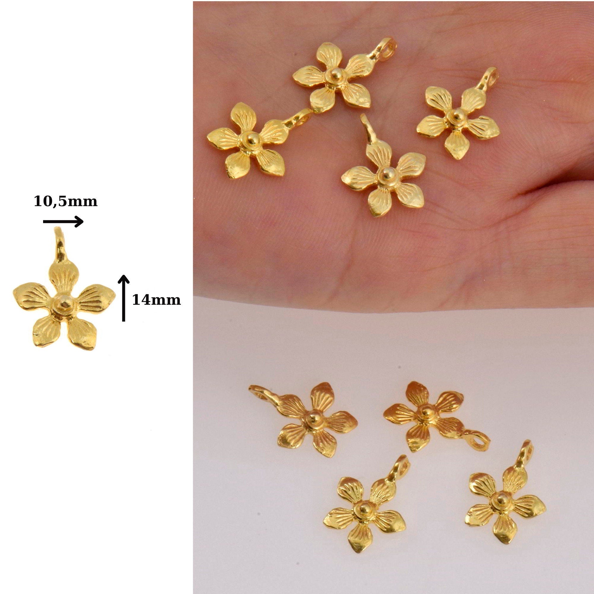 24K Gold Vermeil Flower Dangle Charm, 925 Sterling Silver Star Dangle Charm, Necklace Dangle Charm, Earrings, Jewelry Findings, S10V