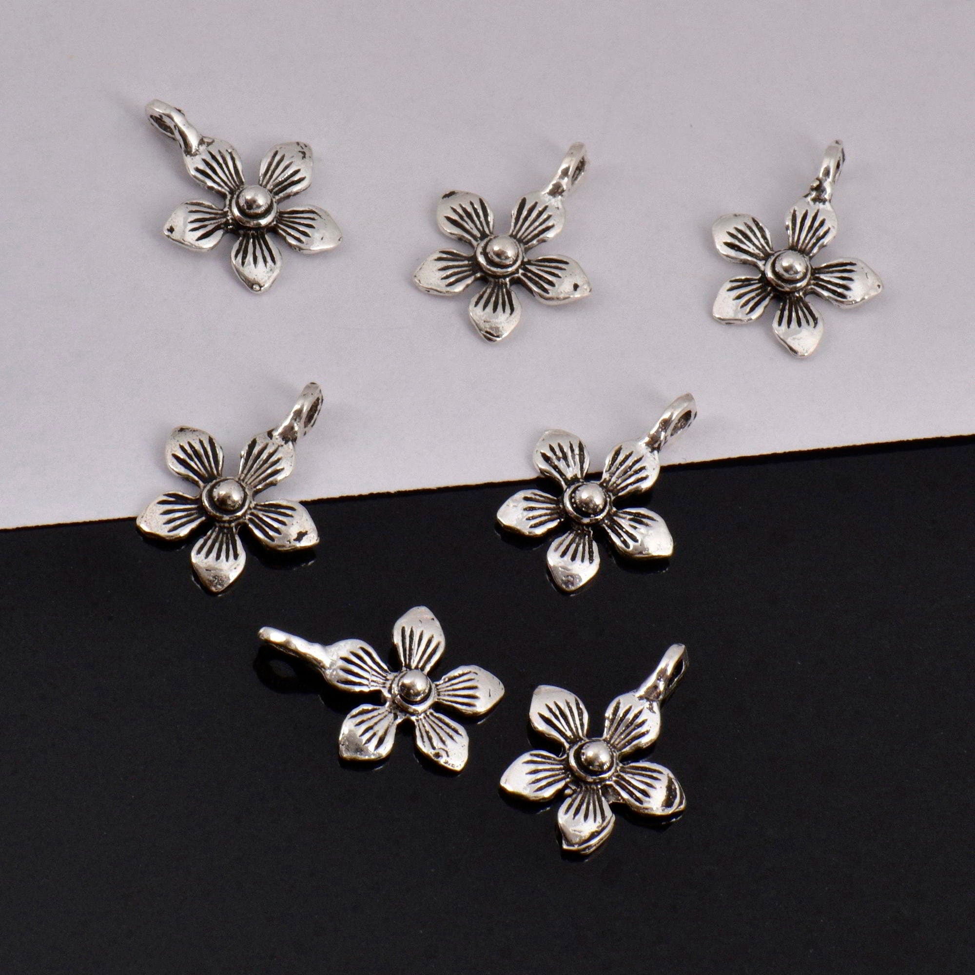 925 Sterling Silver &amp; 24K Gold Vermeil Flower Dangle Charm, Star Dangle Charm, Necklace Charm, Earrings, Jewelry Findings, S10V\S10