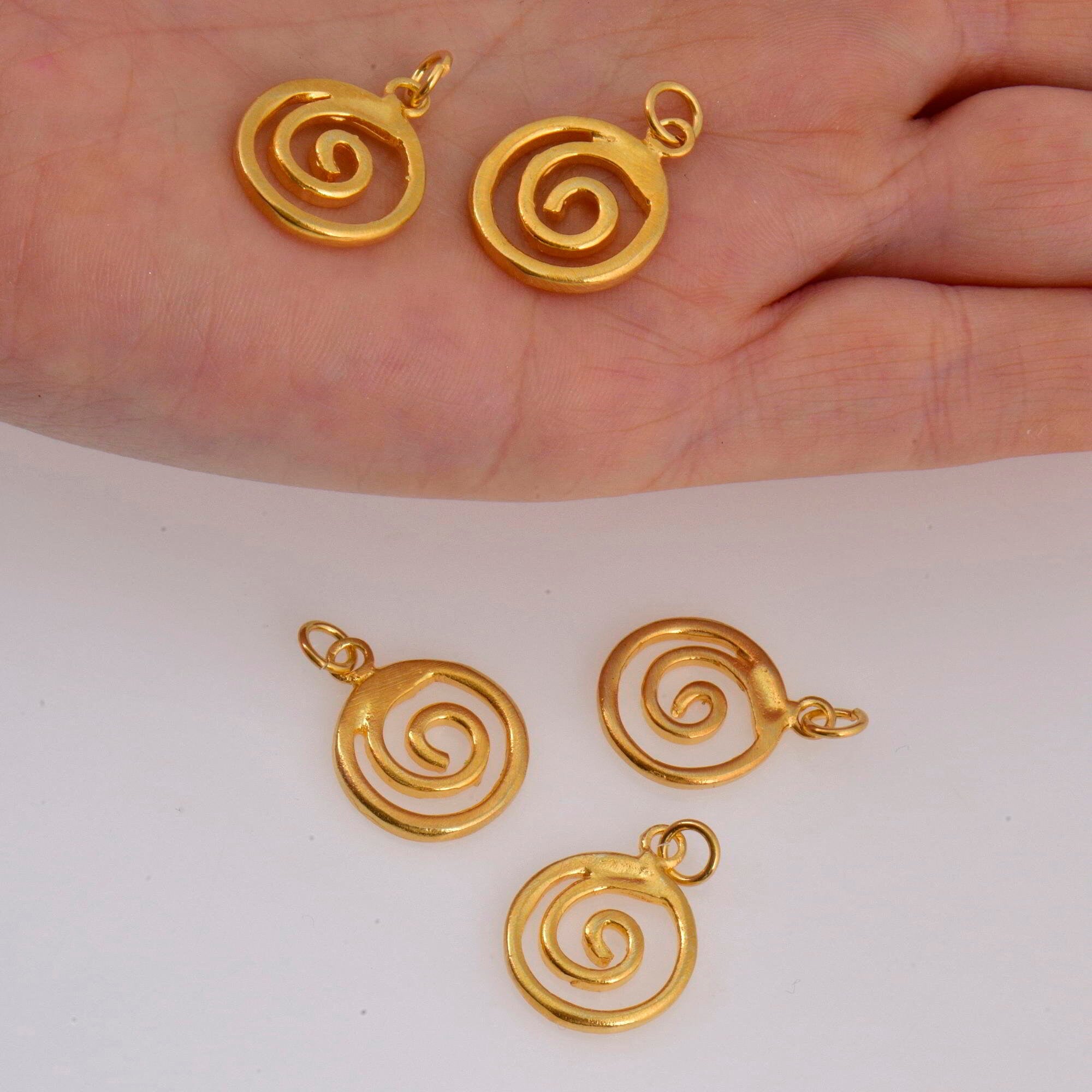 24K Gold Vermeil Spiral Dangle Charm, 925 Sterling Silver Swirl Dangle Charm, Necklace Dangle Charm, Earrings, Jewelry Findings, S12V