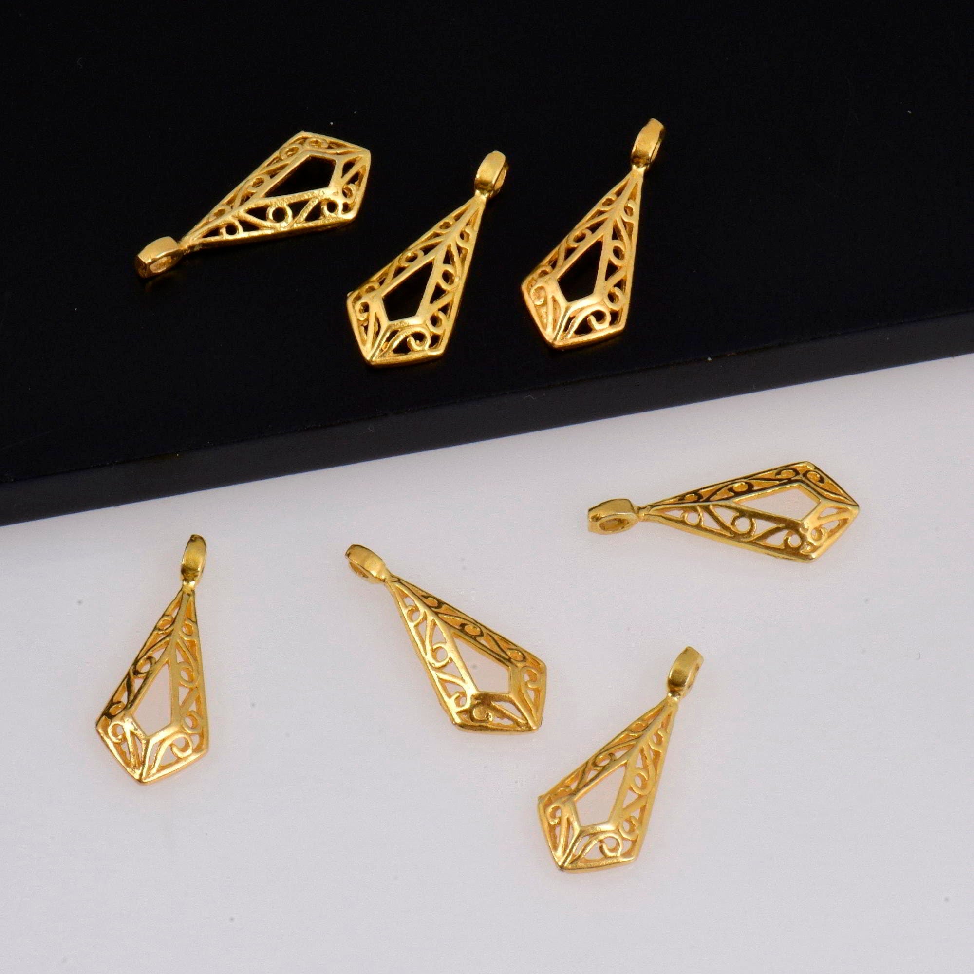 925 Sterling Silver & 24K Gold Vermeil Filigree Dangle Charm, Rhombus Dangle Charm, Necklace Dangle Charm, Earrings Dangle Charm, S13V\S13