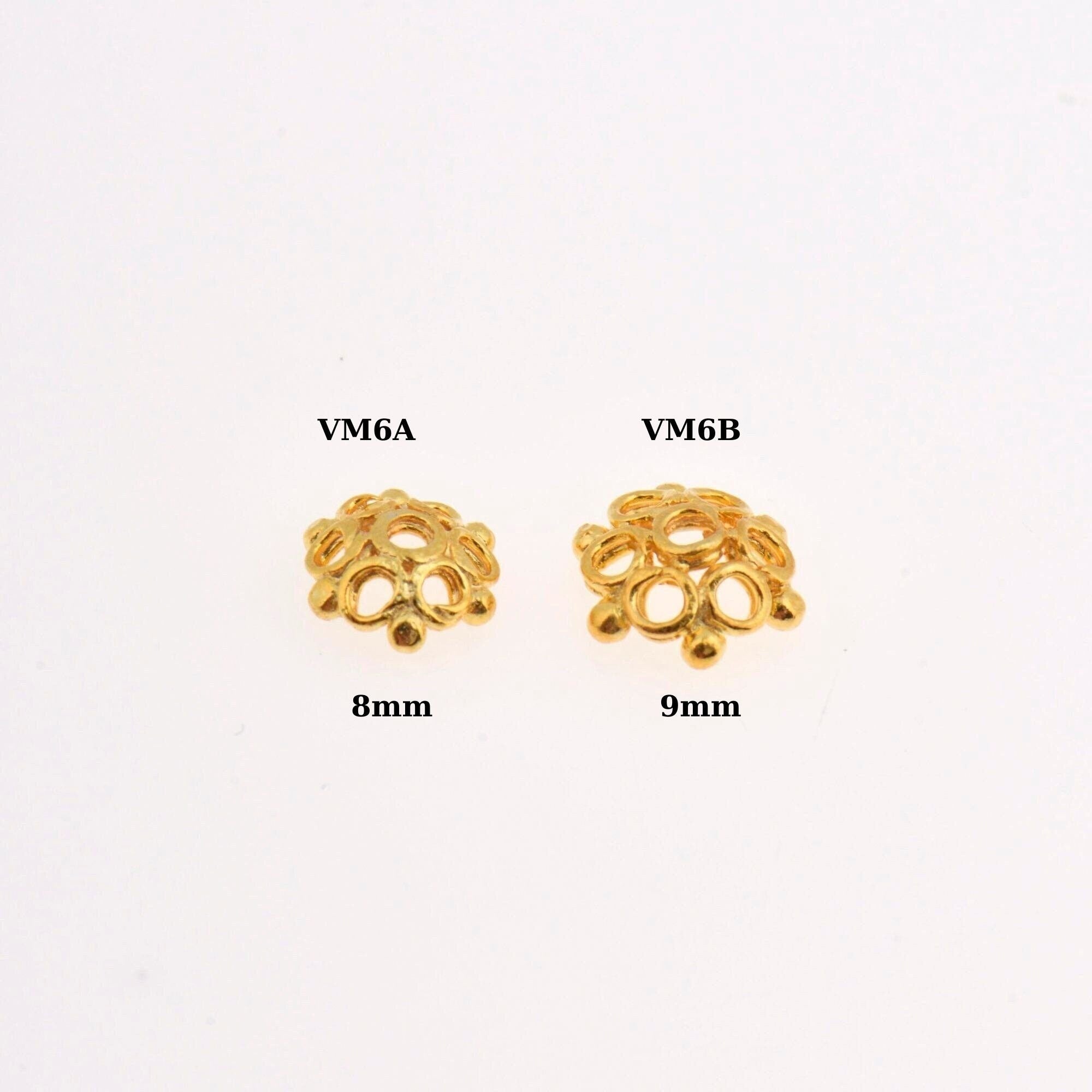 24K Gold Vermeil 8-9mm Flower Bead Caps, Gold Plated Bead Caps, 925 Solid Silver Bead Caps in Gold, Spacer Bead Caps, Jewelry Making, VM6A-B