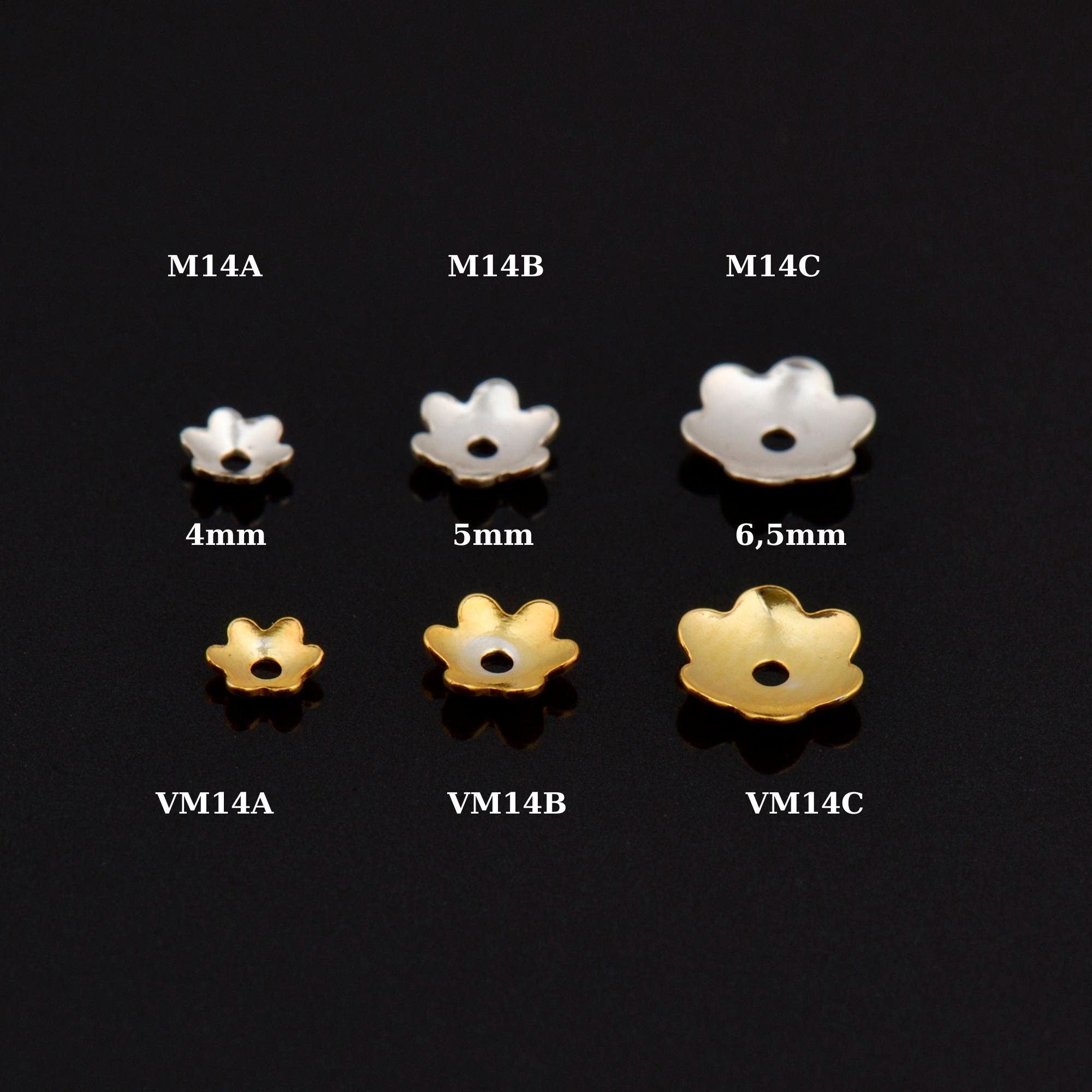 925 Sterling Silver & 24K Gold Vermeil Plain Bead Caps,Shiny Plain Bead Caps, Smooth Bead Caps, Jewelry Spacer Bead Caps, V/M14A-B-C