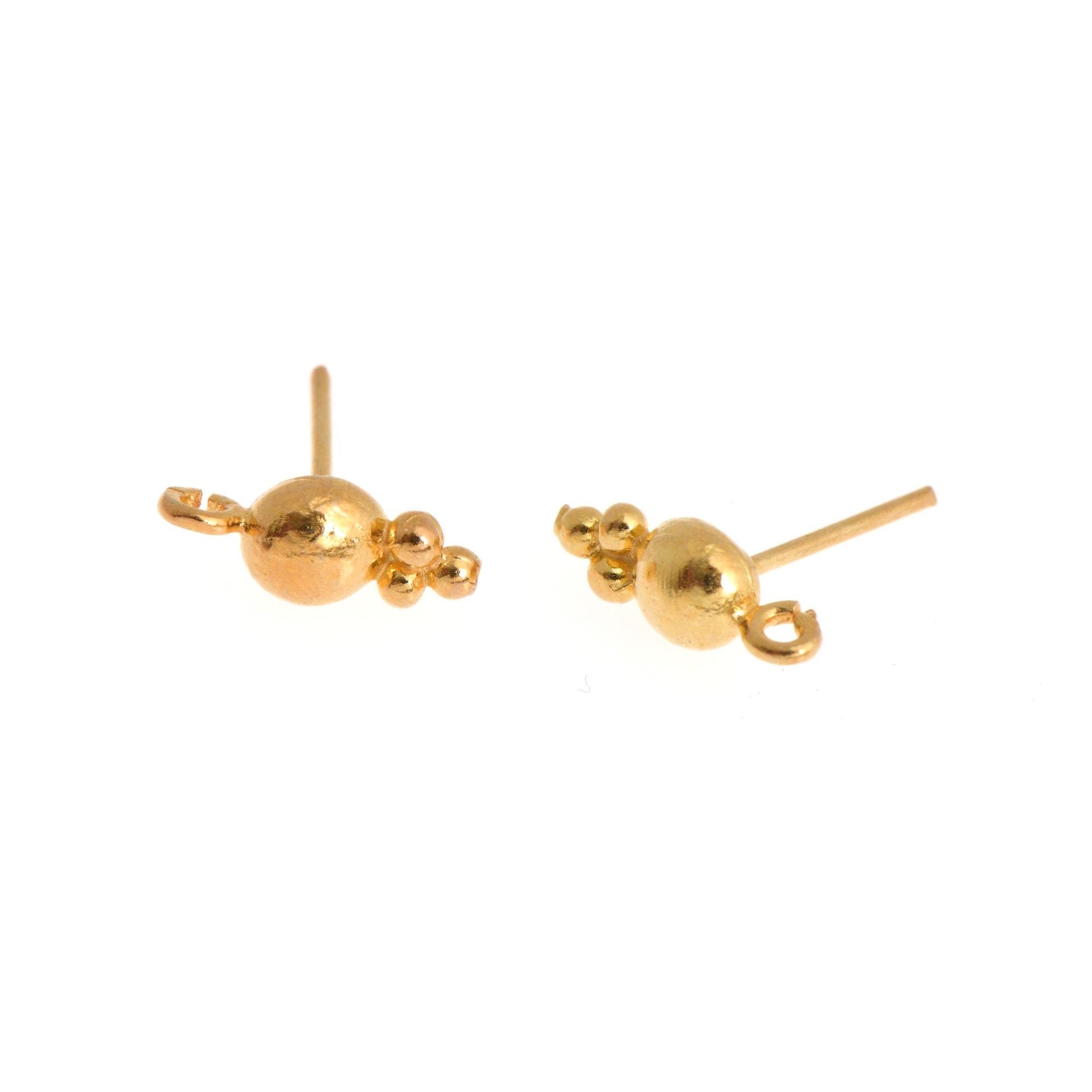 24K Gold Vermeil Ball Ear Post, Round Ball Ear Posts with Loop, 925 Solid Silver Ball Shape Earring Posts, Jewelry Making Findings, S17V