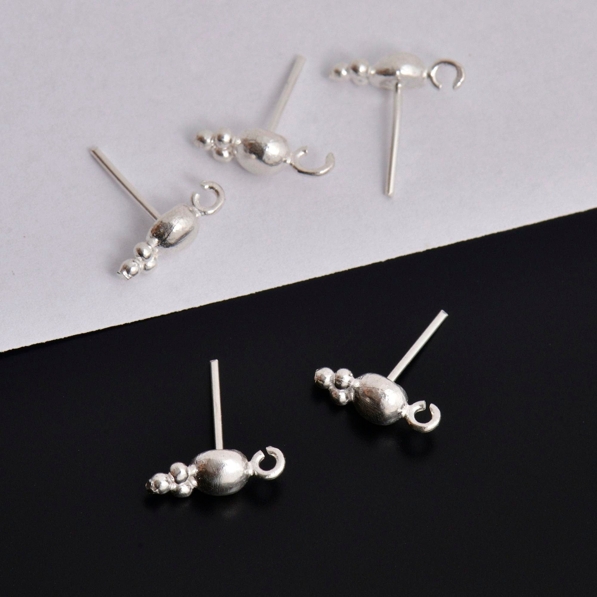 24K Gold Vermeil & 925 Silver Ball Ear Post, Round Ball Ear Posts with Loop, Silver Ball Shape Earring Posts, Jewelry Findings, S17V/S17