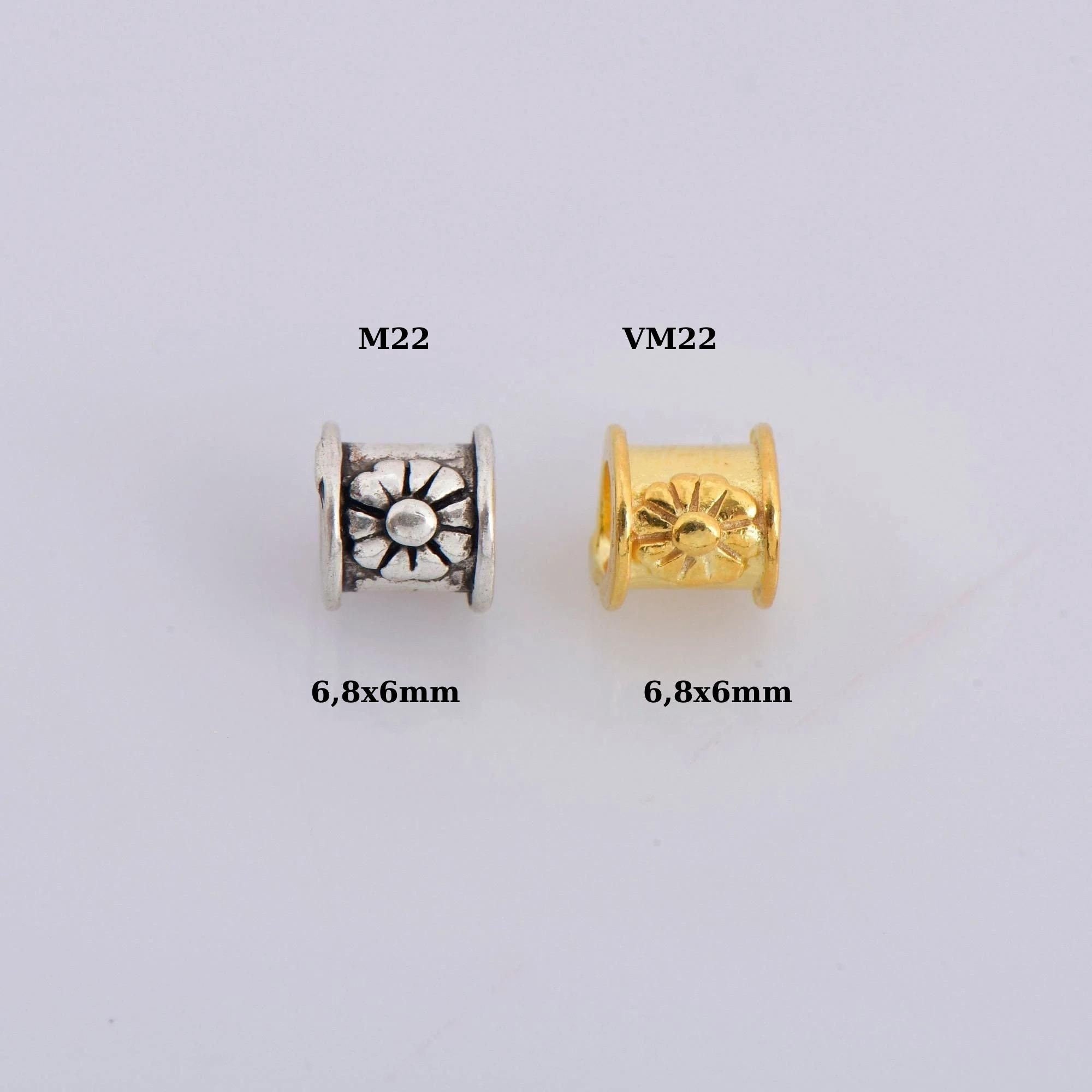 24K Gold Vermeil & 925 Silver Flower Tube Beads, Gold Plated Tube Beads, Spacer Tube Beads, Silver Tube Beads, Jewelry Making, M/VM22