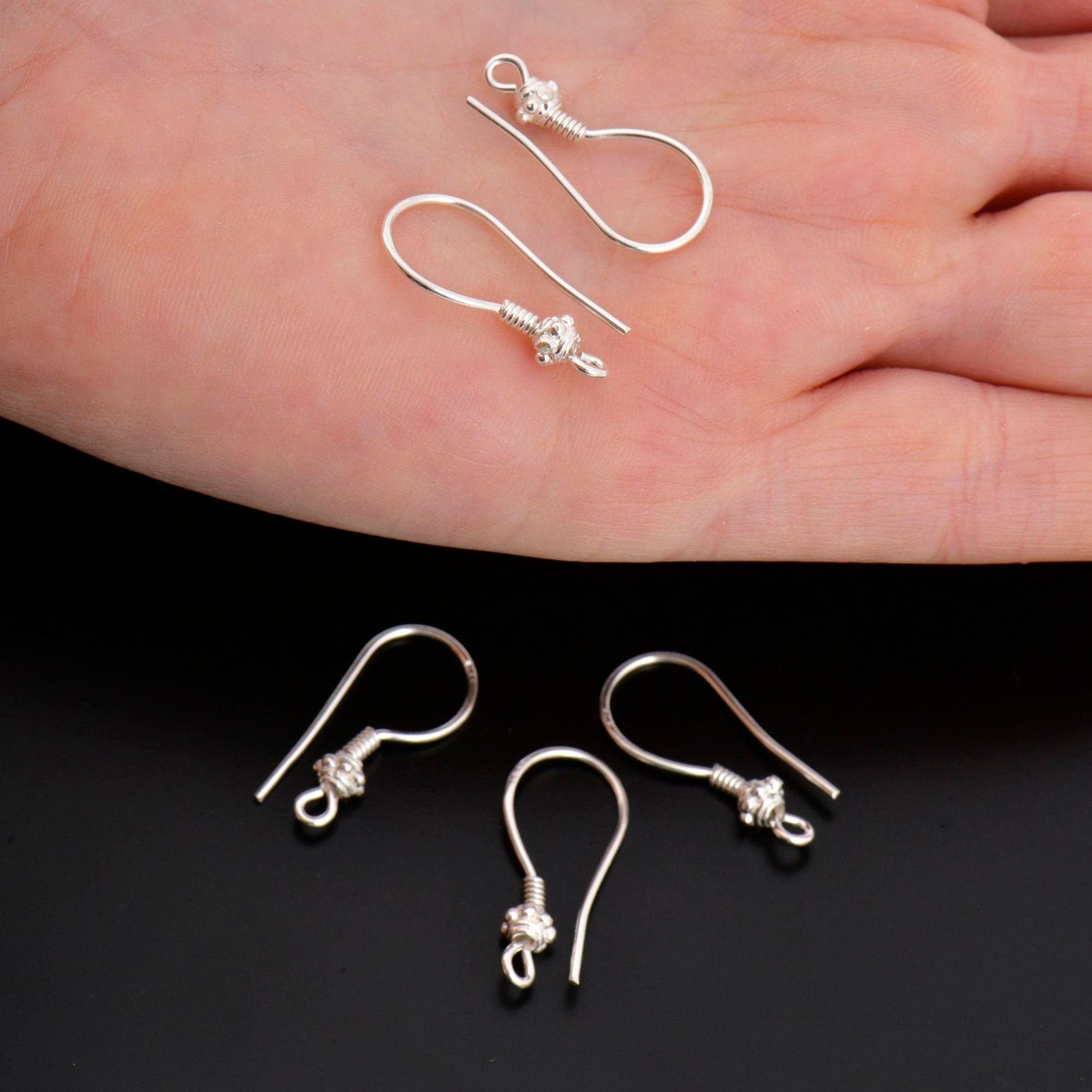 925 Sterling Silver Ear Wires, Solid Silver Earring Hooks, Silver Ball Ear Wires, Earrings Making Supply, Jewelry Making Findings, S21