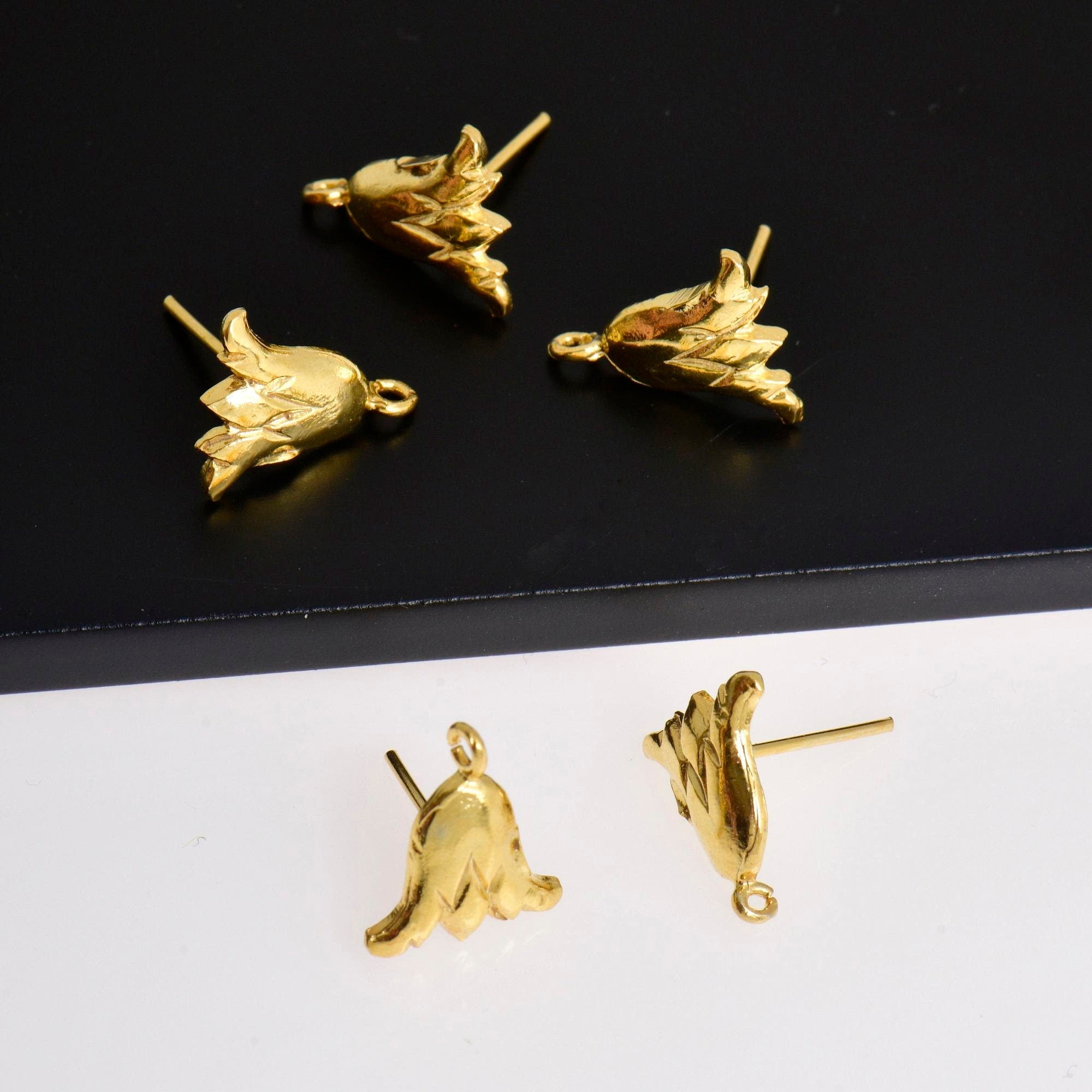 24K Gold Vermeil & 925 Silver Tulip Flower Earring Posts, Tulip Stud Earring With Loop, Earring Stud Component, Jewelry Finding, S22V/ S22