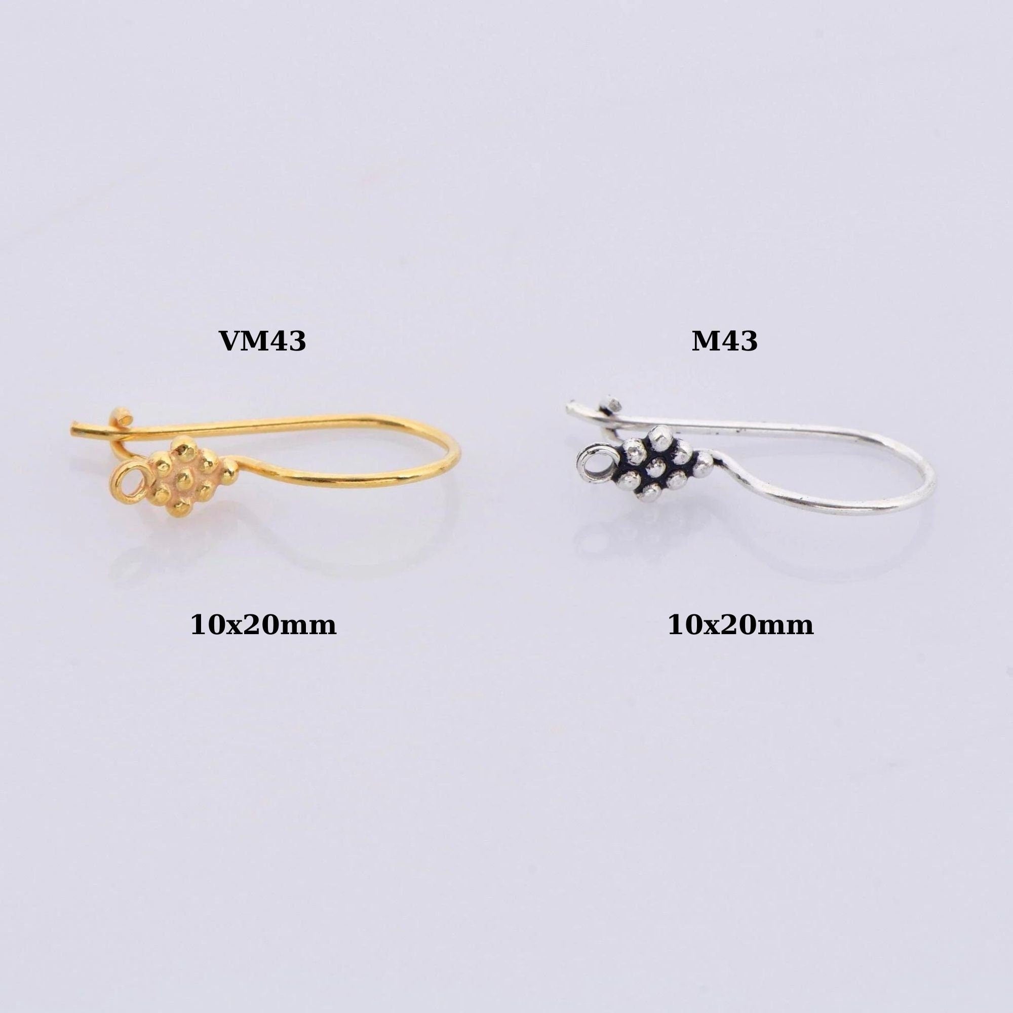 24K Gold Vermeil & 925 Sterling Silver Flower Ear Wires, Earring Hooks, Ear Wires, Earrings Making Supply, Jewelry Findings, M43 - VM43